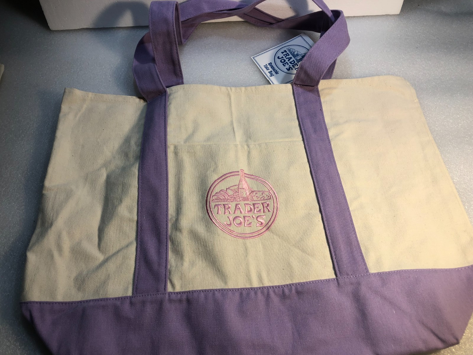 Trader Joe’s Canvas Limited Release Tote Shopping Bag LARGE Lavender or Green