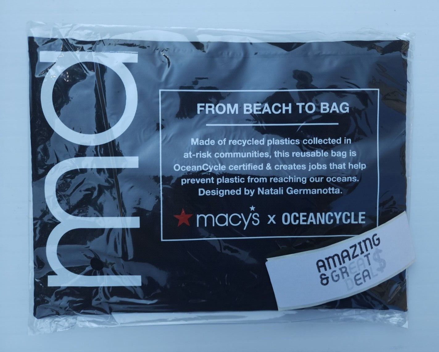 MACY’S Reusable Shopping Tote Bag “From Beach to Bag” Oceancycle, Black