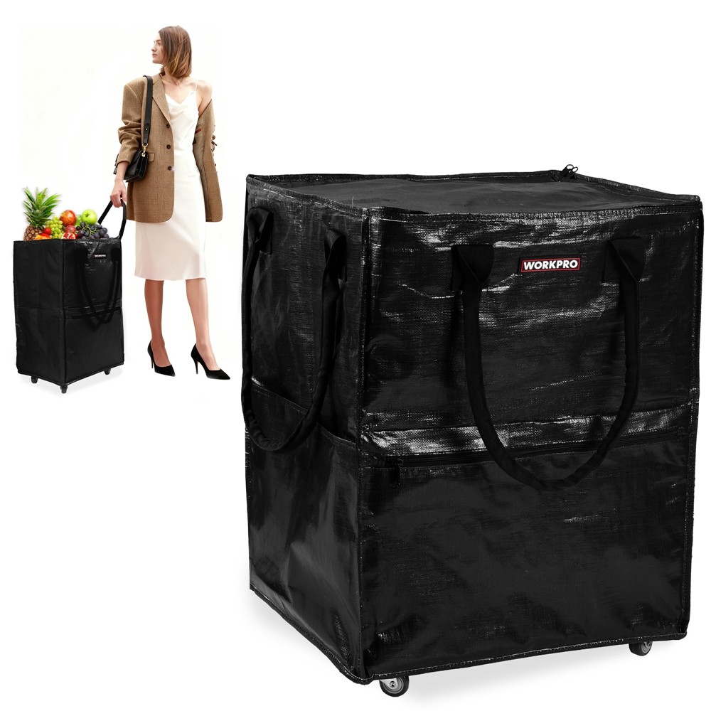 WORKPRO Large Rolling Grocery Bag 36-Gallon Tote with 5 Wheels Extra Storage