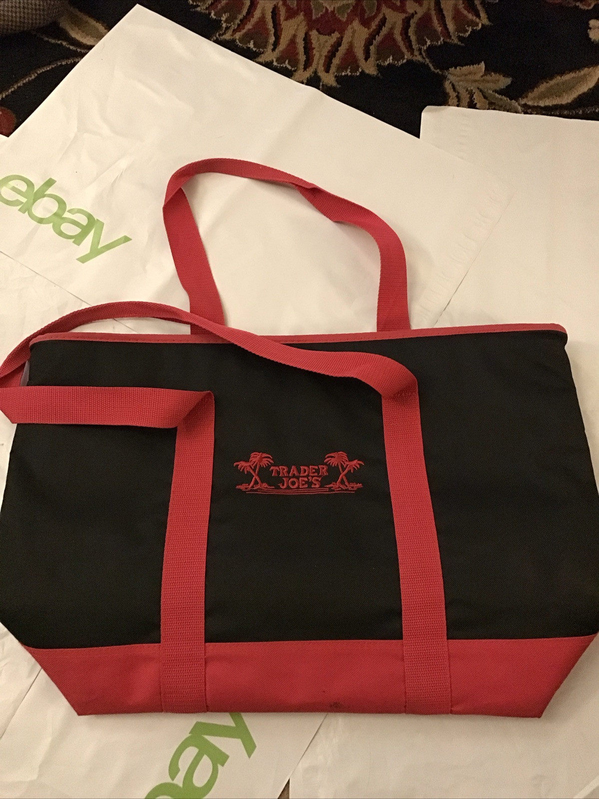 TRADER JOE’S XL Red & Black INSULATED Cooler Tote Bag Nice