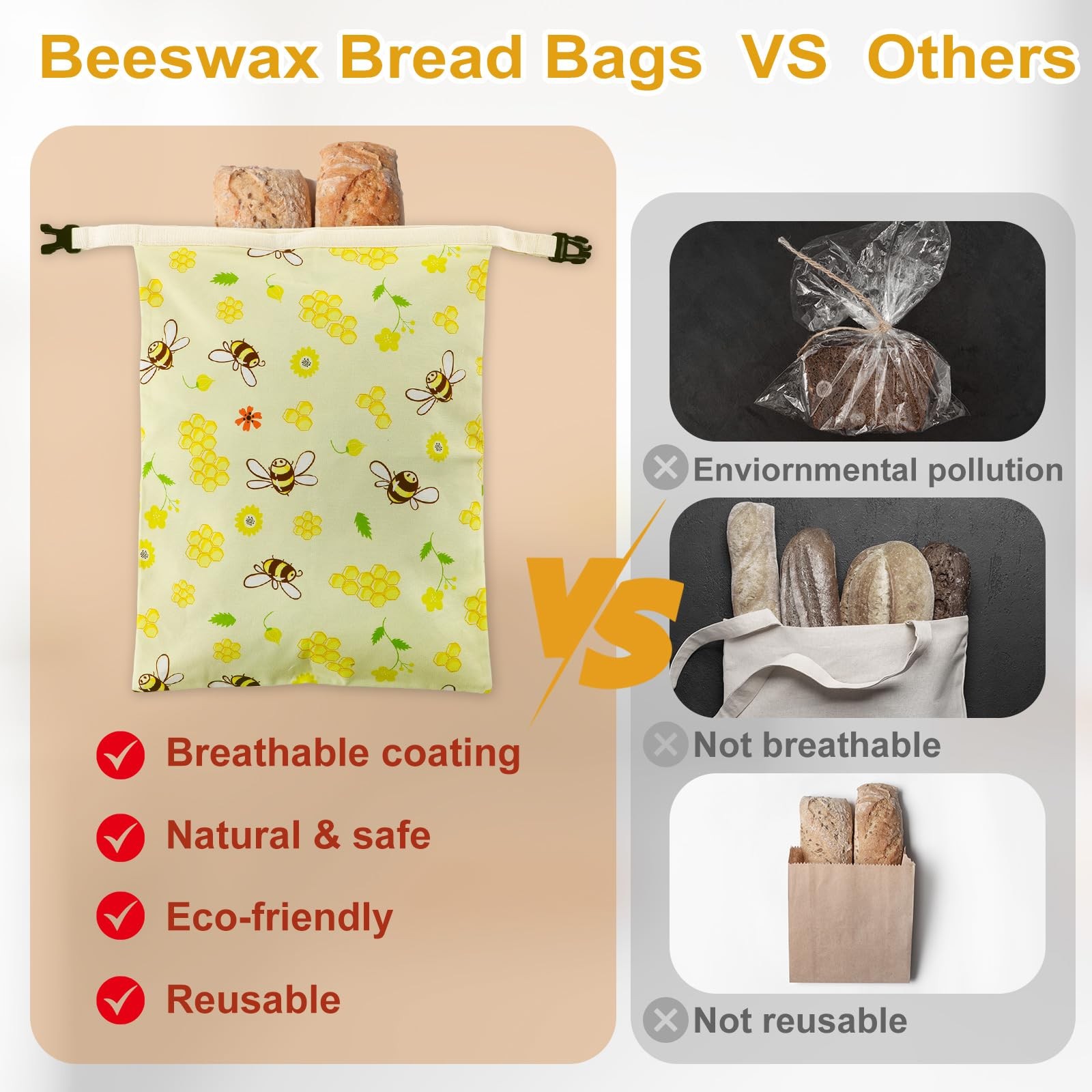 2 Pack Beeswax Bread Storage Bags for Sourdough & Homemade 17″×13″, Yellow