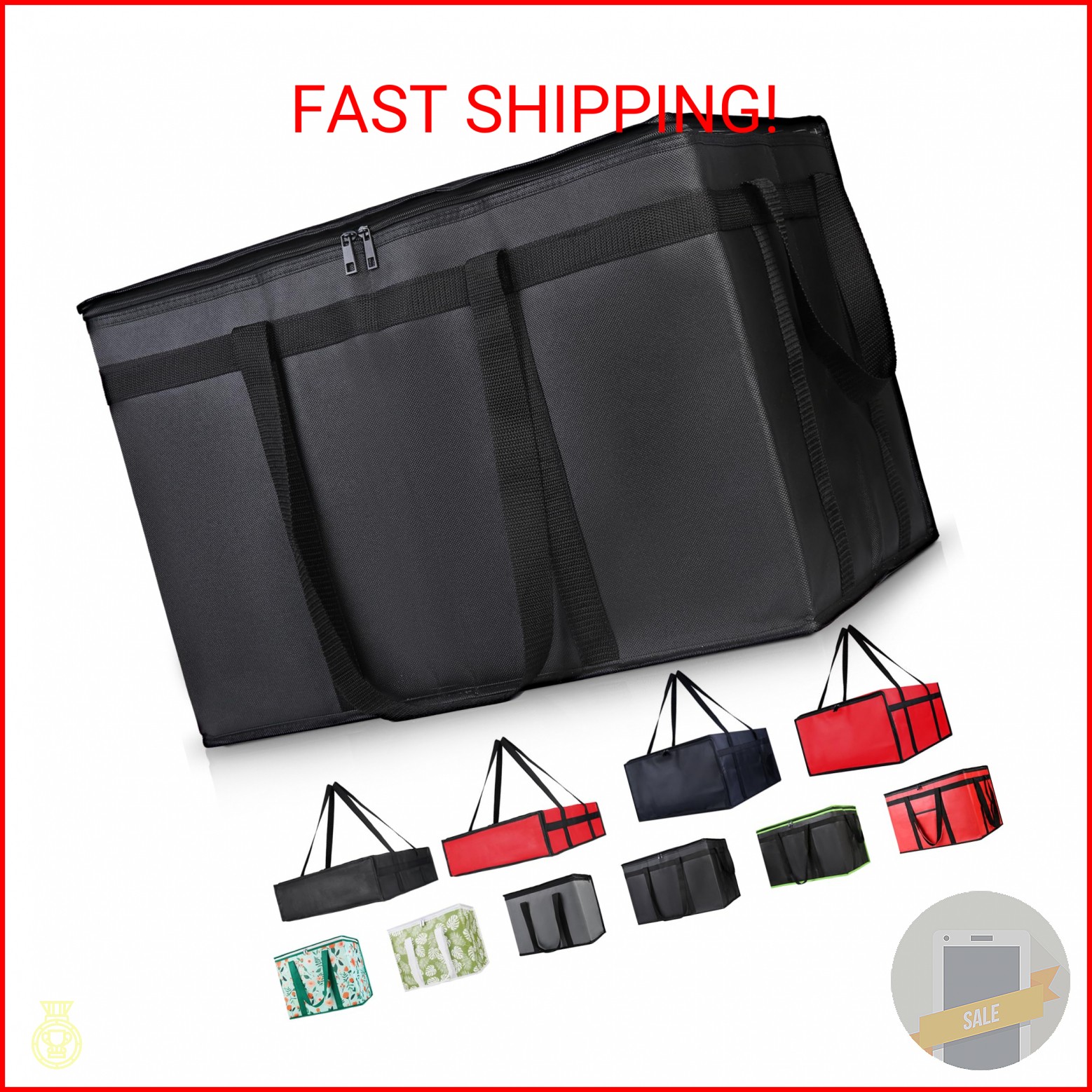 CIVJET Insulated Food Delivery Bag, XXXL Insulated Reusable Grocery Cooler/Hot B