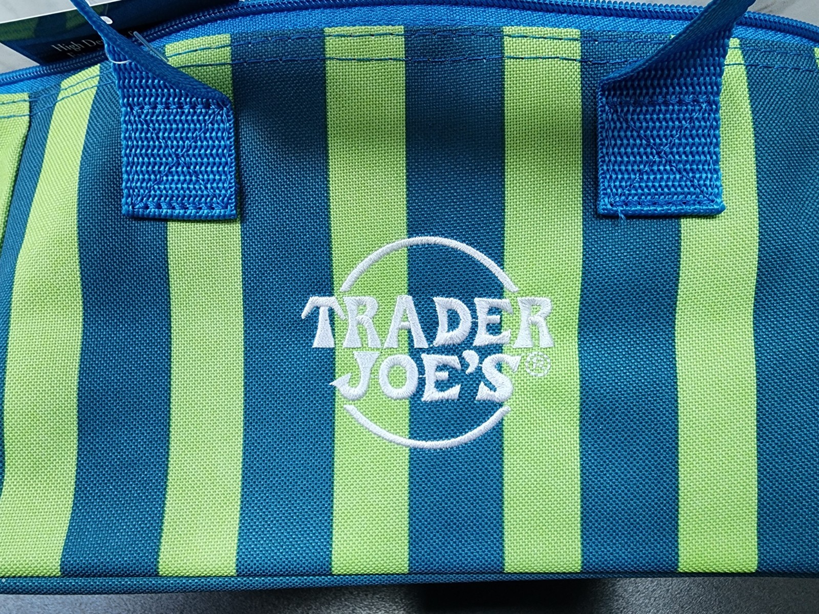 Trader Joe’s Mini Insulated Cooler Tote Bag Summer 2026 Stripe Blue Green