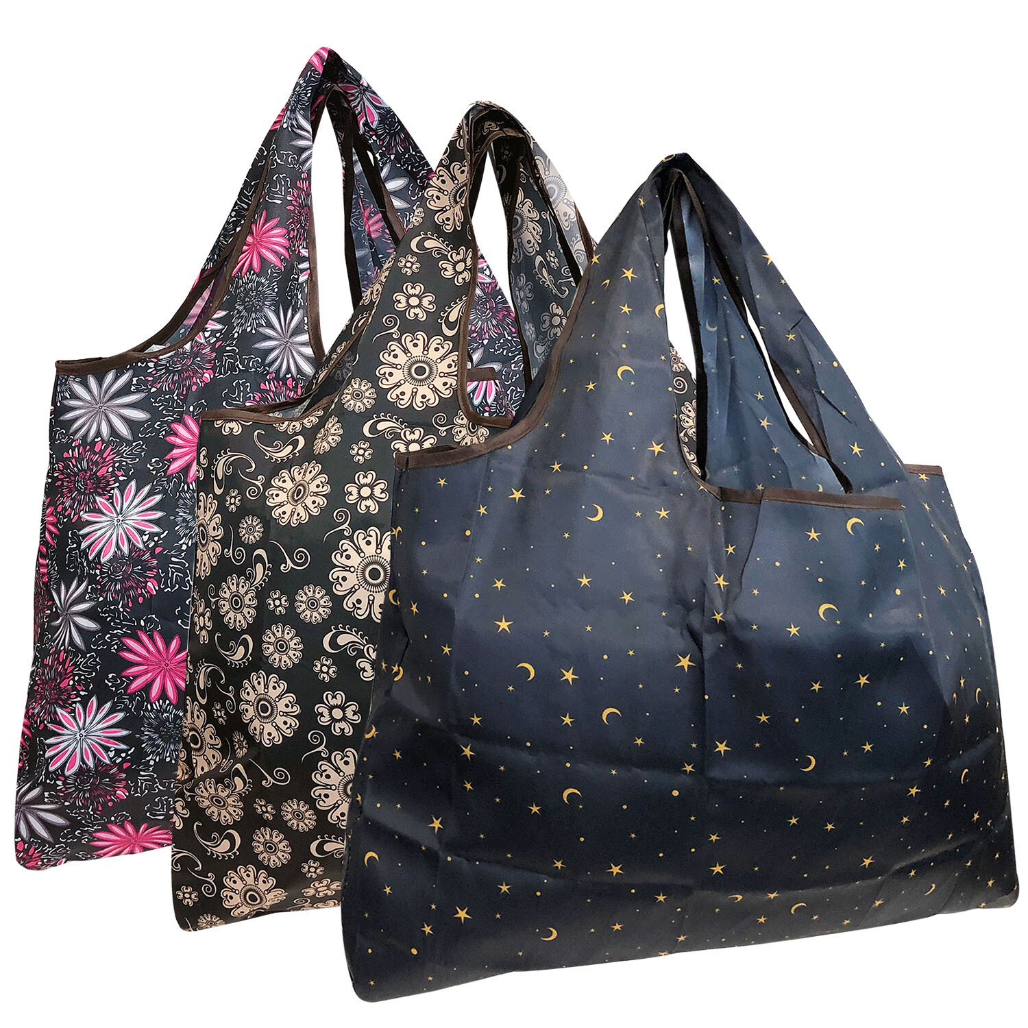 Wrapables Large Foldable Tote Nylon Reusable Grocery Bag, 3 Pack
