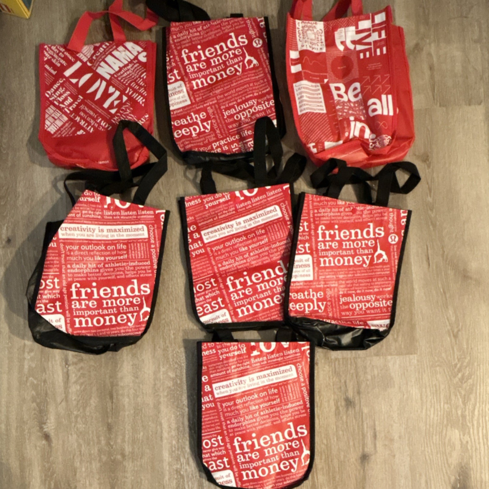 Lululemon Reusable Shopping Bag Foldable Red White Black All-Over 7 Pack