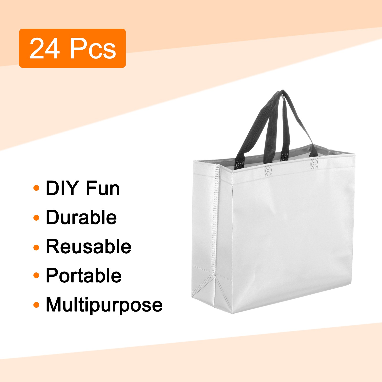 24Pcs Reusable Gift Bags with Handles 10.6 x 13 Inch Silver