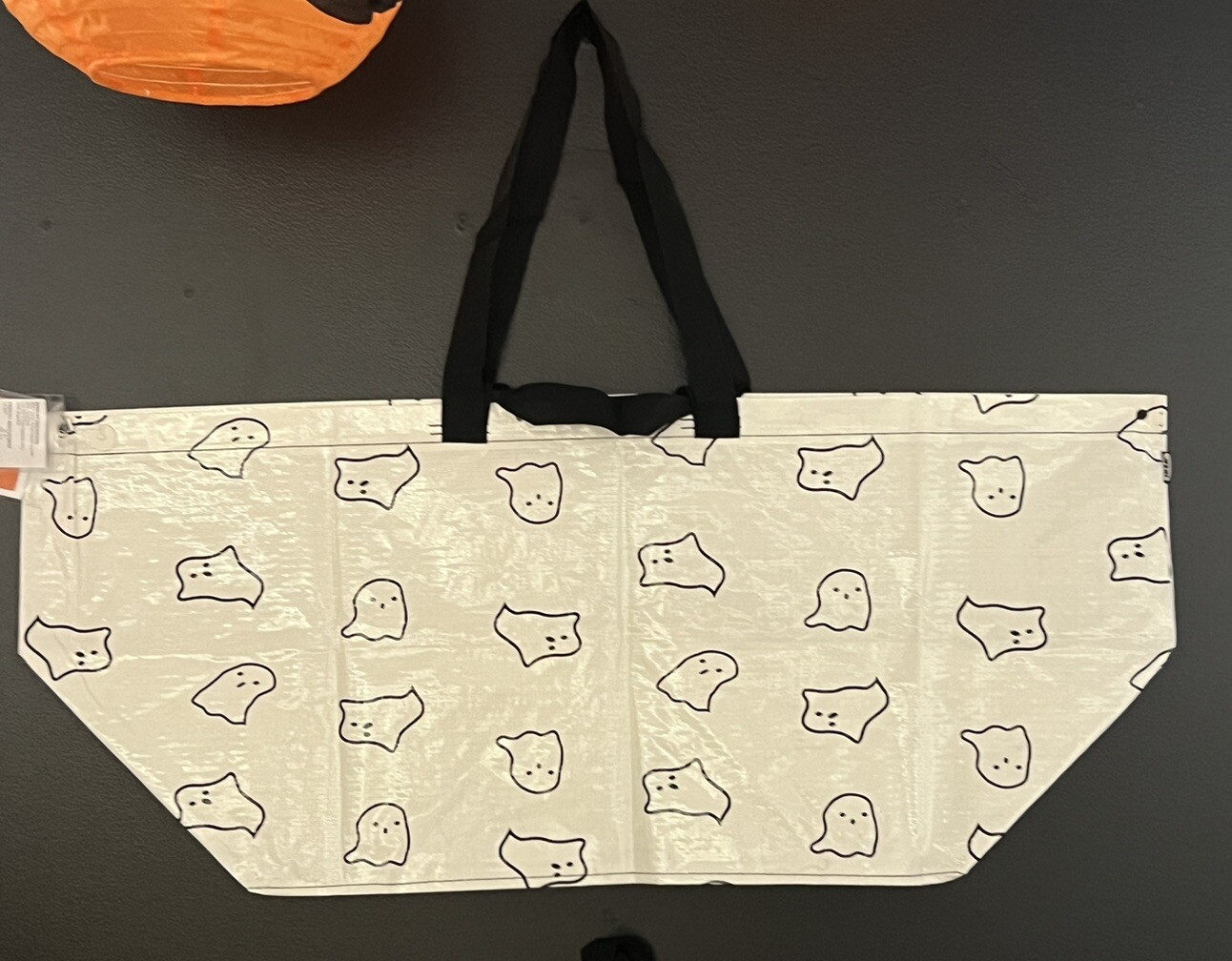 Ikea KUSTFYR Shopping Bag Tote Large 19 Gallon White/Black Ghost 21 ¾x13 ¾x14 ½”
