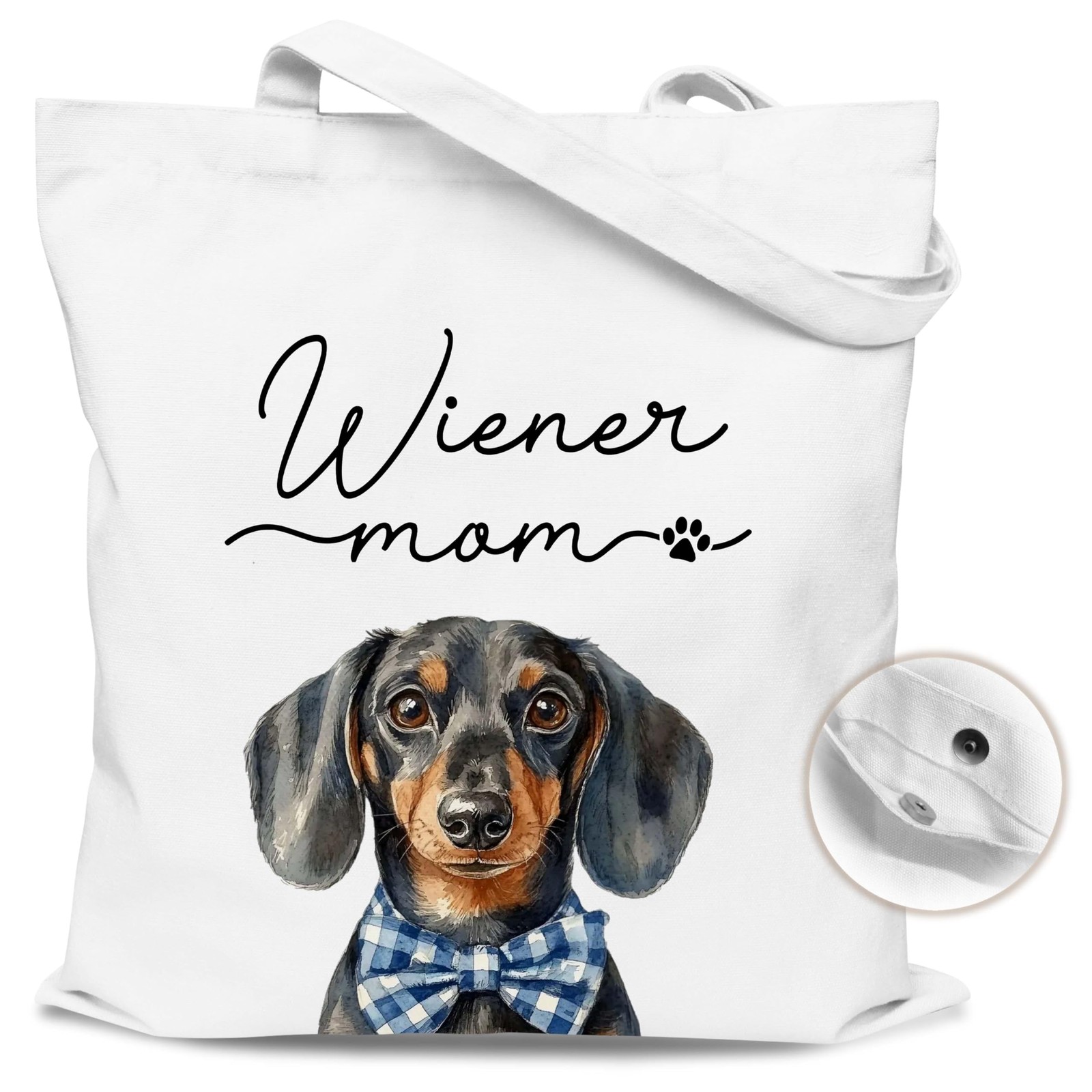 Wiener Mom Canvas Tote Bag with Magnetic Buckle-Dachshund Gifts for Girls, Wo…