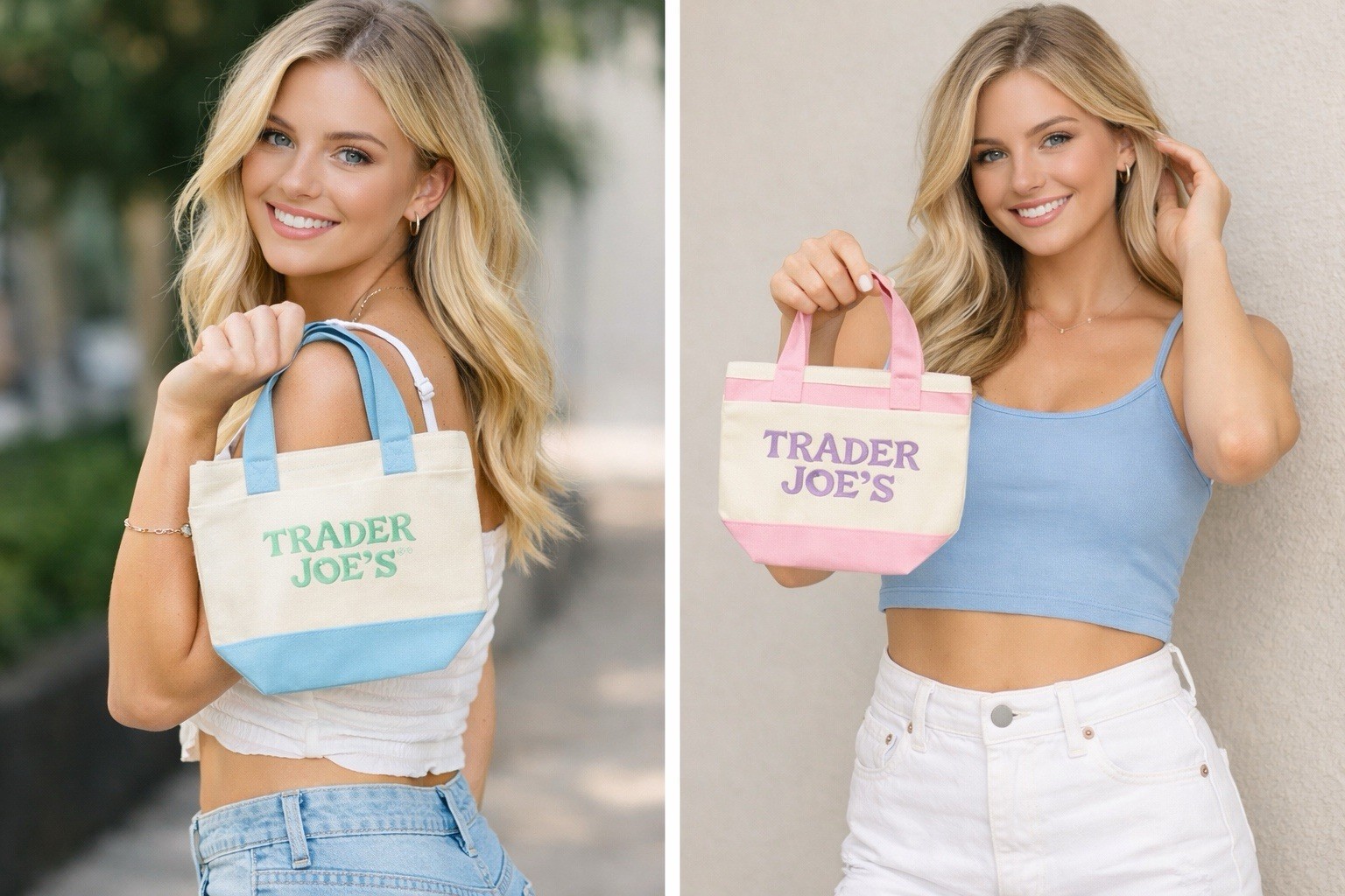 Trader Joe’s Mini Pastel Canvas Tote Bag Small Foldable Color Block Multicolor