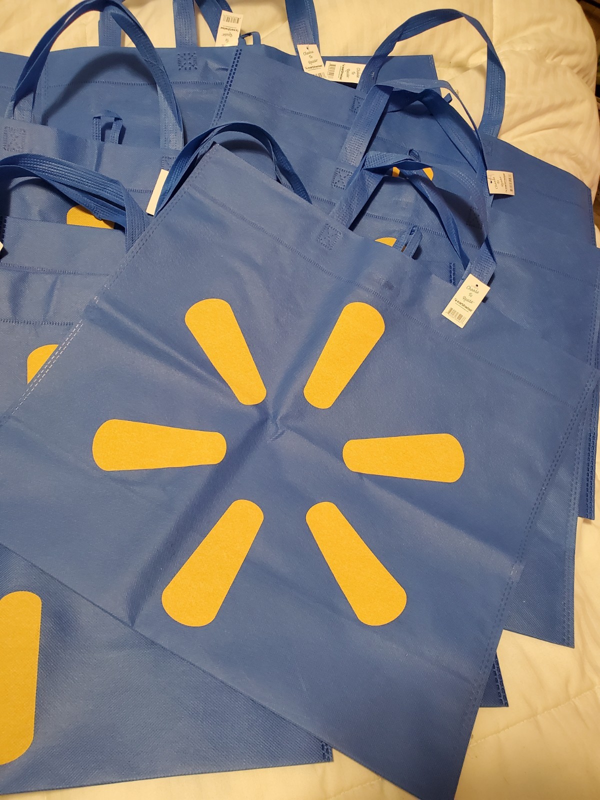 8 Lot Nos XLarge Walmart Reusable Shopping Bags Set Blue Crafts Tools 18″ X 17″