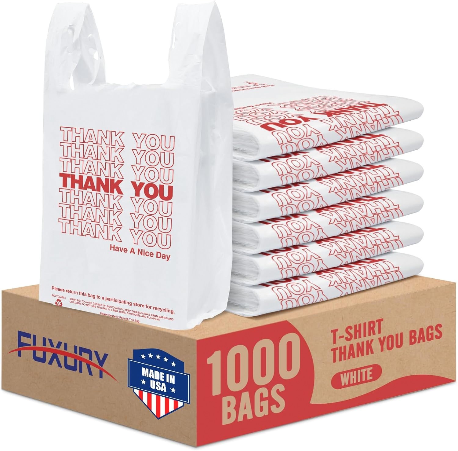 Fuxury 1000 Count Plastic Grocery Bags Thank You T Shirt Bags
