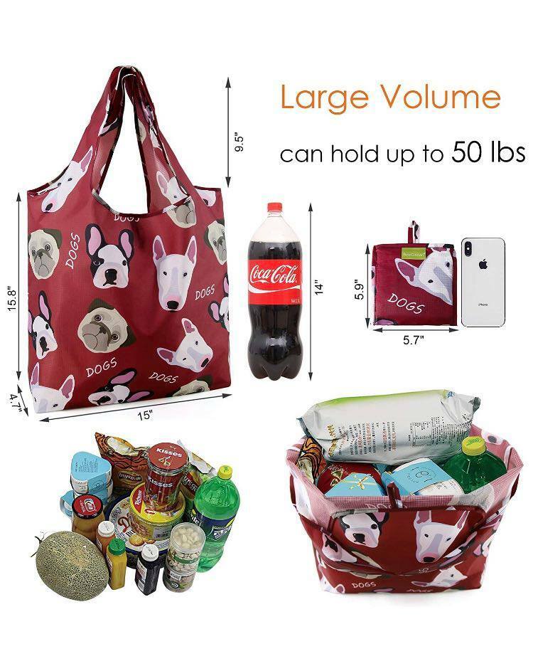 Grocery Bags Reusable 6 pack Machine Washable Eco Bag 50Lbs Large Colors Plain