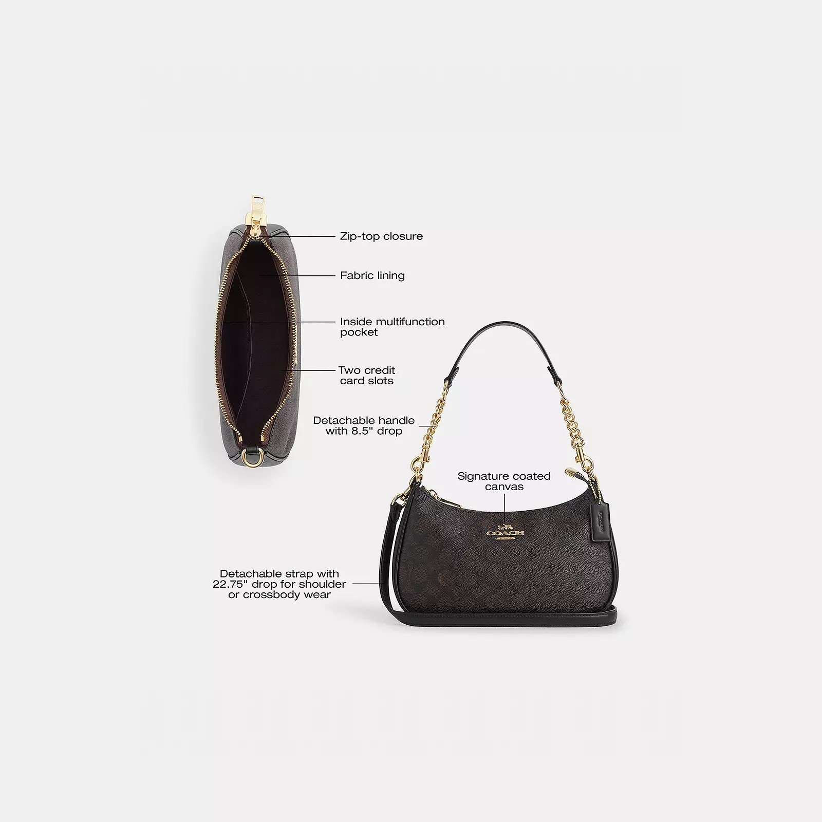 NWT Teri Shoulder Bag In Signature CV933 Gold/Walnut/Black