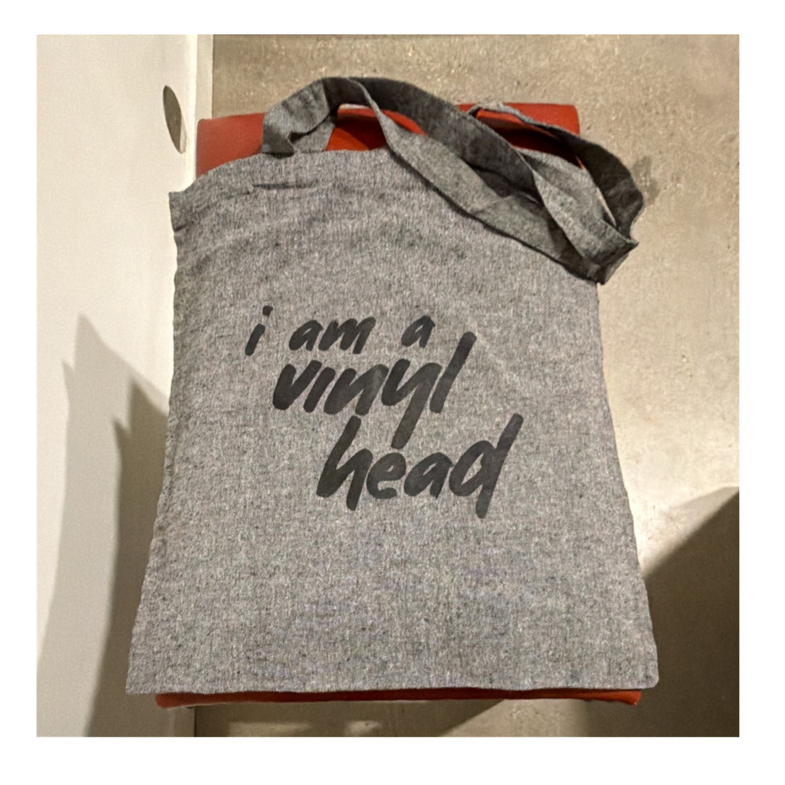 Dallos Vinyl Love Gray Canvas Tote Bag “I Am a Vinyl Head” Solid