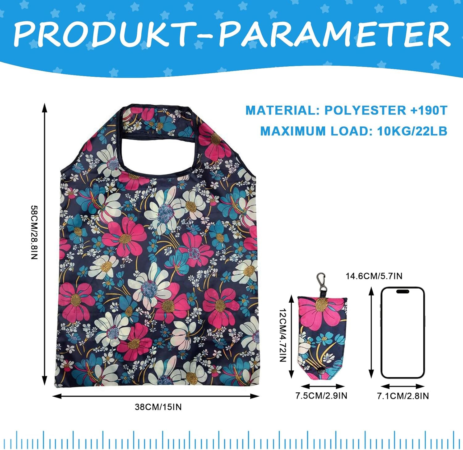 6 Pcs Reusable Shopping Bags Foldable, Machine Washable Shopping Grocery Bags in