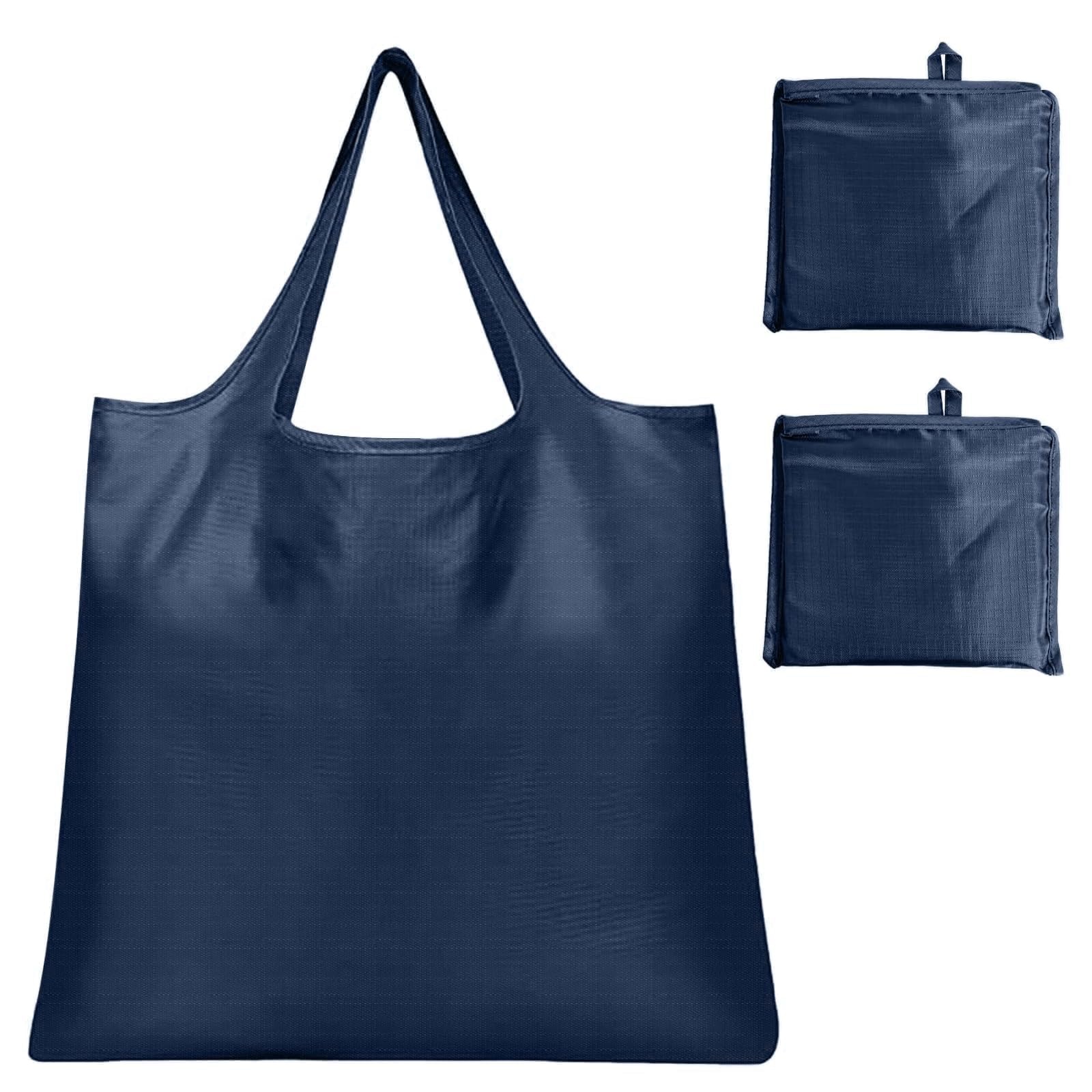 2 PCS Washable Large Foldable Shopping Bag Waterproof 50 LBS Navy Blue Tote