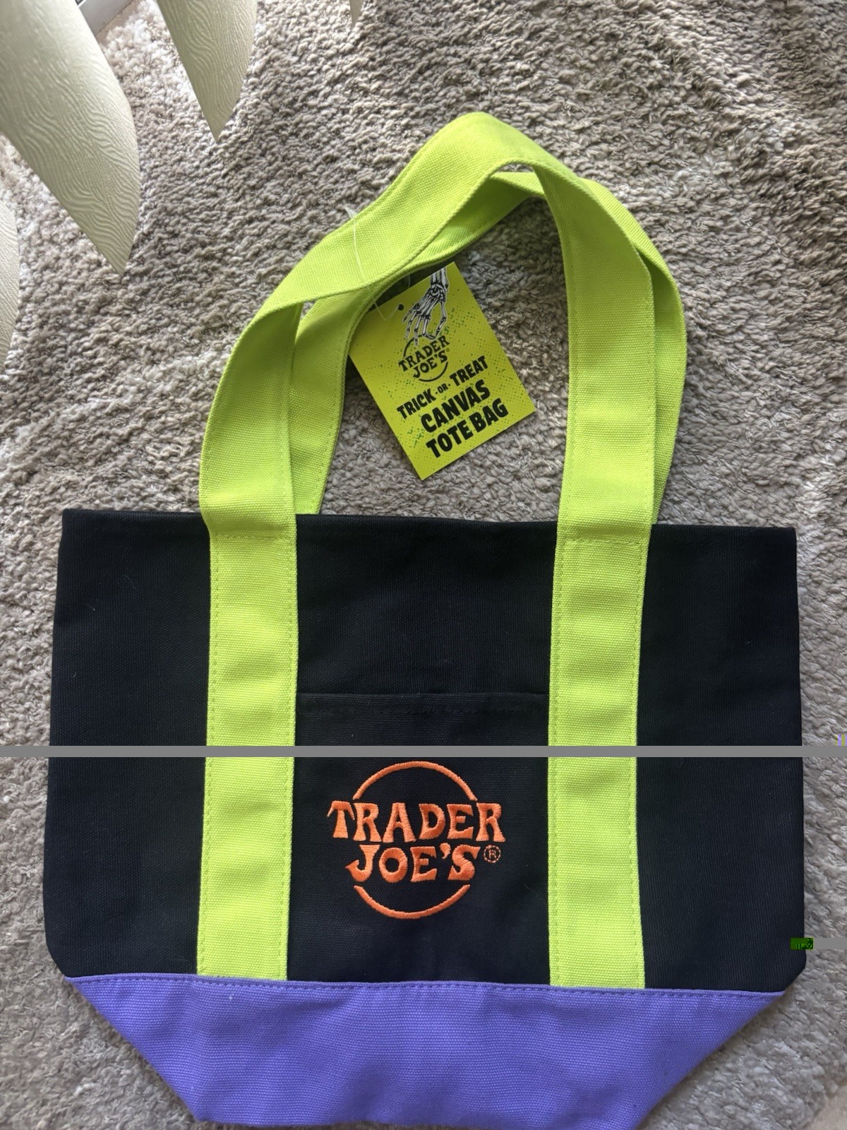 Trader Joe’s Canvas Trick or Treat Tote Bag Black Green Purple Orange Solid