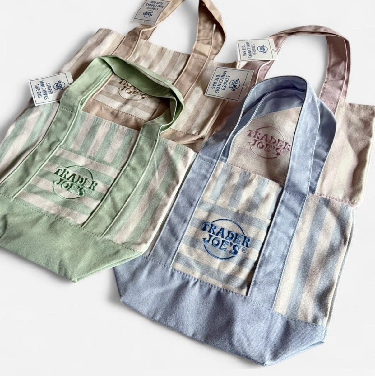 Trader Joe’s Mini Pastel Stripe Canvas Tote Bag Limited Edition Set Of 4
