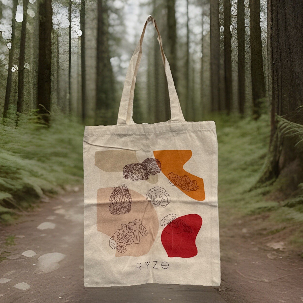 Ryze Mushroom Canvas Tote Bag 13×16” Crunchy Cottagecore Foraging Shopper