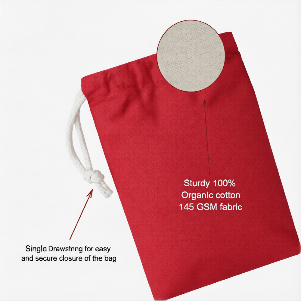 CharkaBags – 5 x 8 Inches Red Reusable Drawstring Muslin Bags – Premium Quality