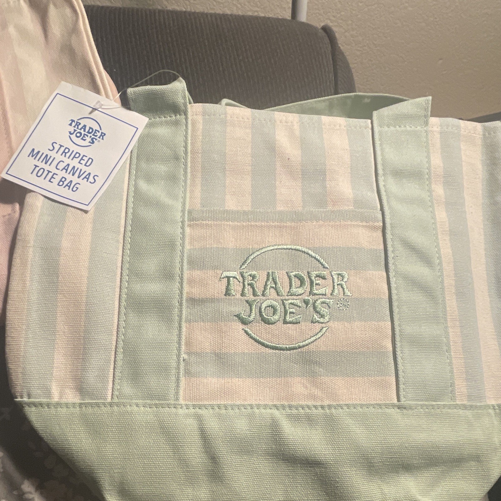 Trader Joe’s Striped Mini Canvas Tote Bag Multicolor 11x12x10 in New