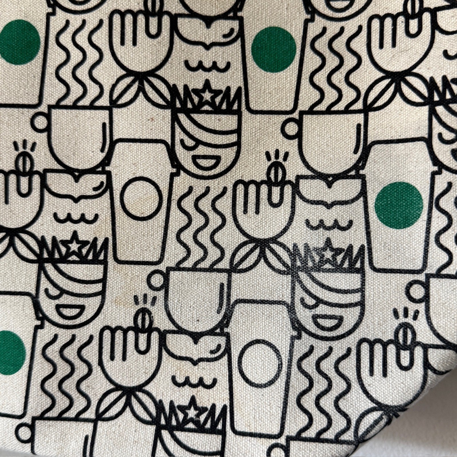 Starbucks Canvas Travel Tote Bag Cream Green Coffee Cup Doodle Print NWT 2017