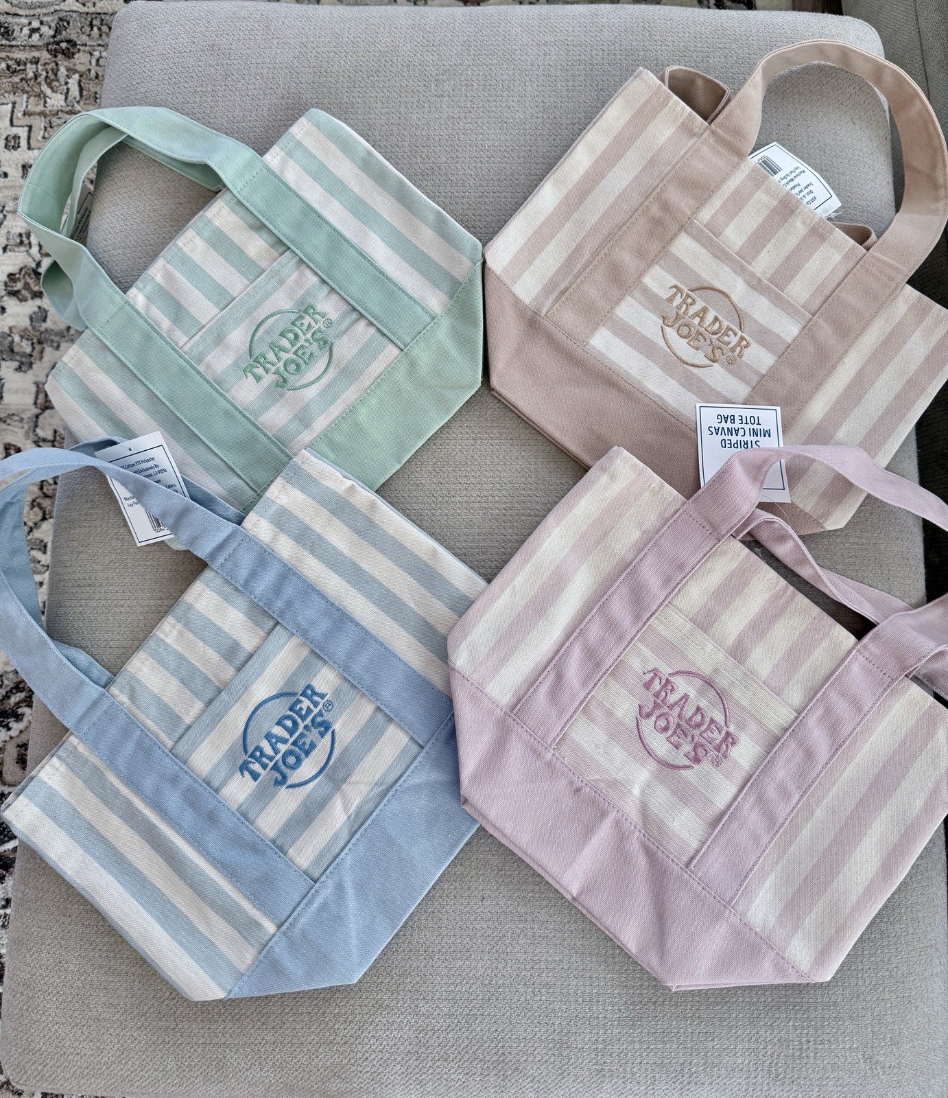 Trader Joe’s Striped Mini Canvas Tote Bag 4-Pack Multicolor 10x10x6 in