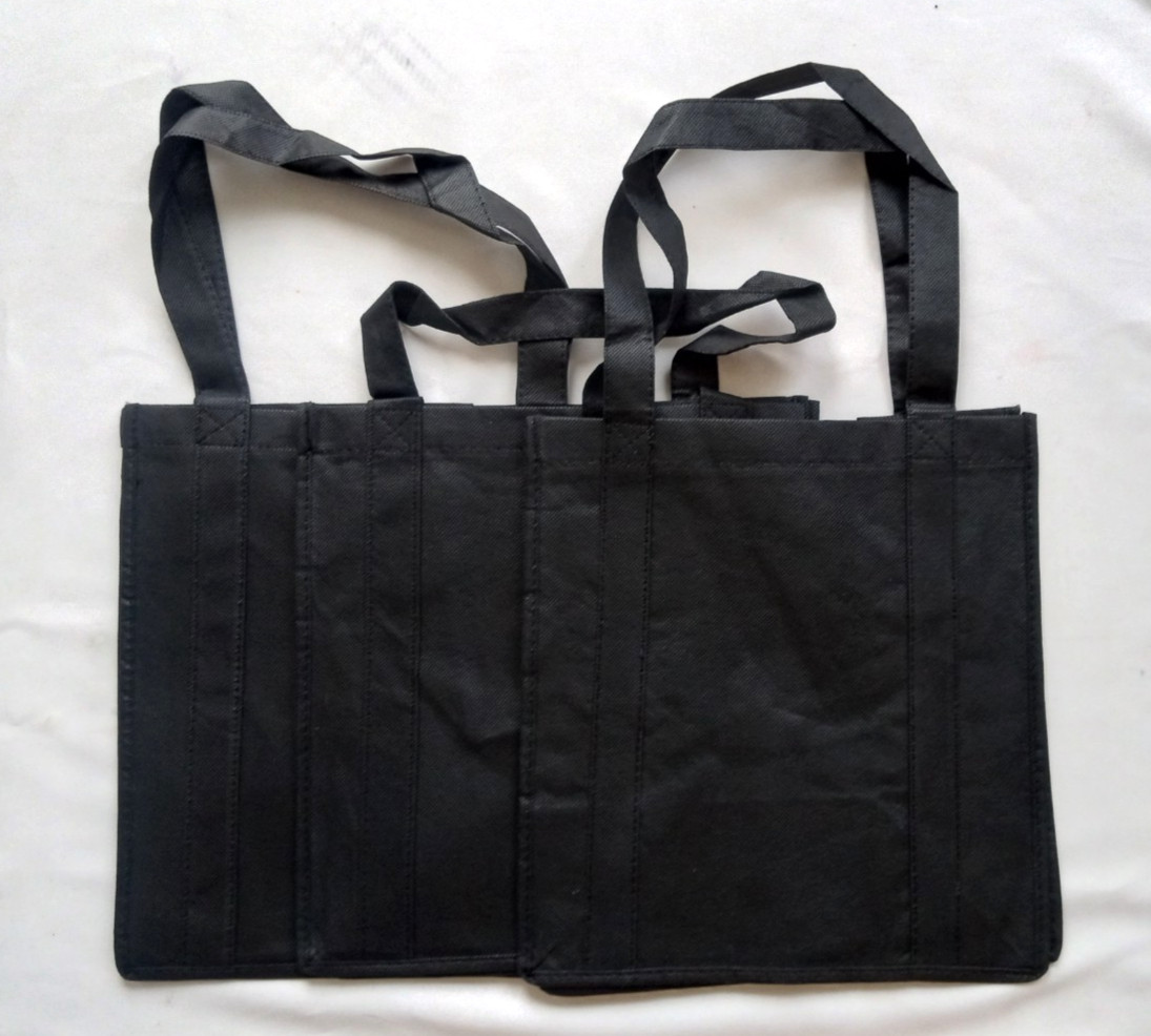 Lot-3-Shopping Tote Bags Black W/Logo 13″ x 12″ x 8″ Reusable-New