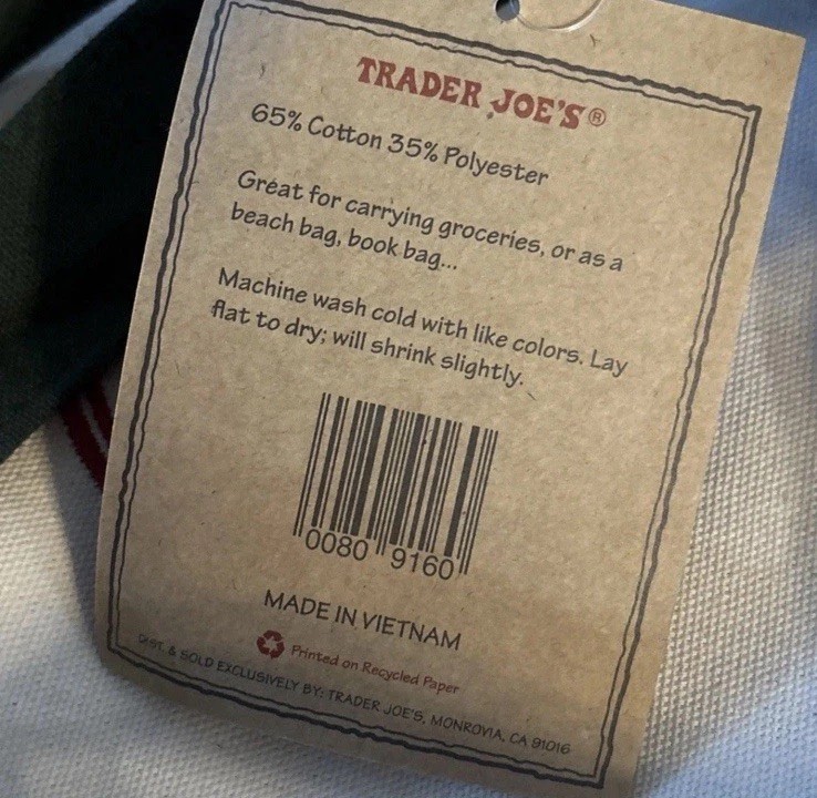 TRADER JOE’S LARGE CANVAS COTTON REUSABLE LARGE GREEN FARMERS MARKET TOTE NWT
