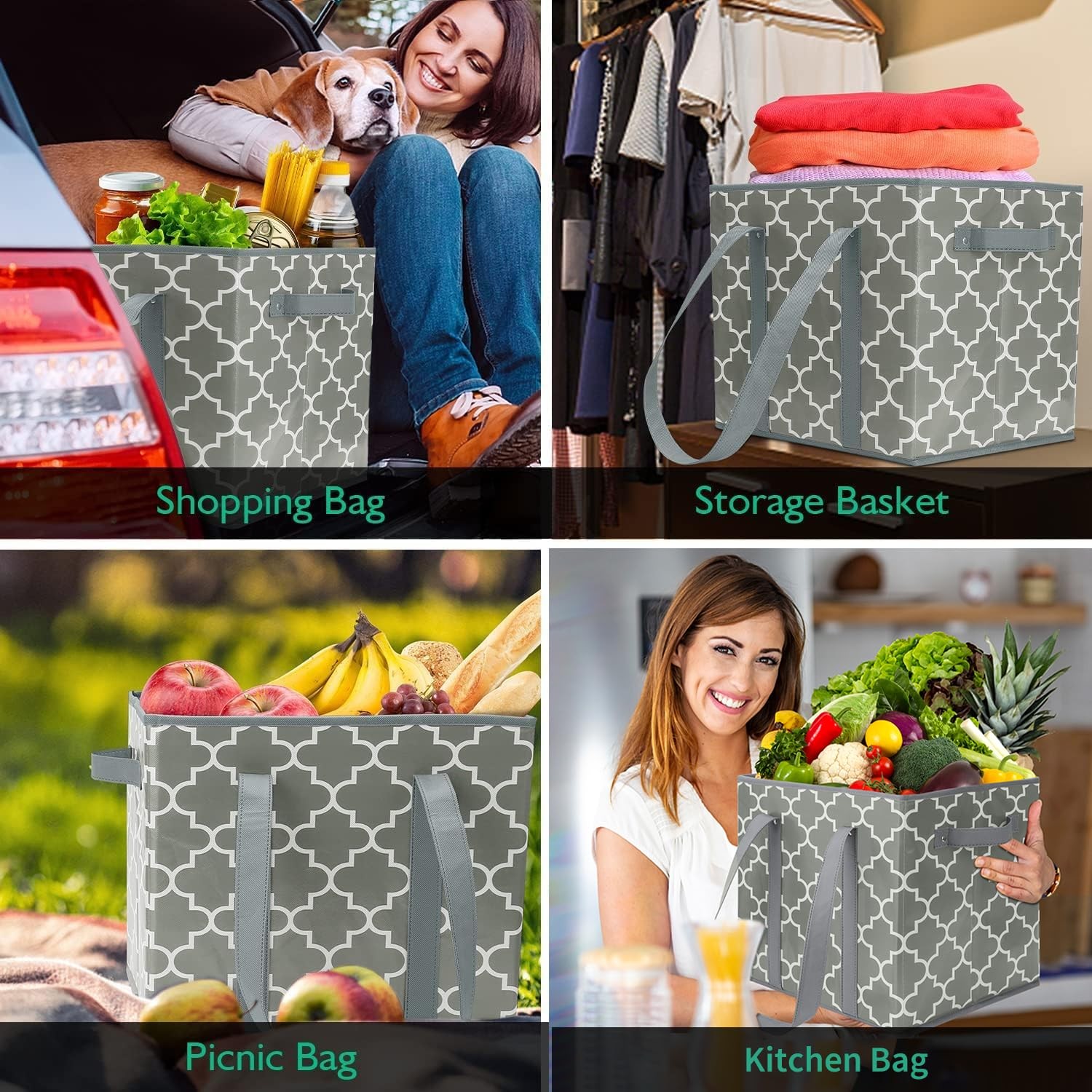 3-Pack Reusable Grocery Bags Foldable Washable Storage Bins Basket Water Resi…
