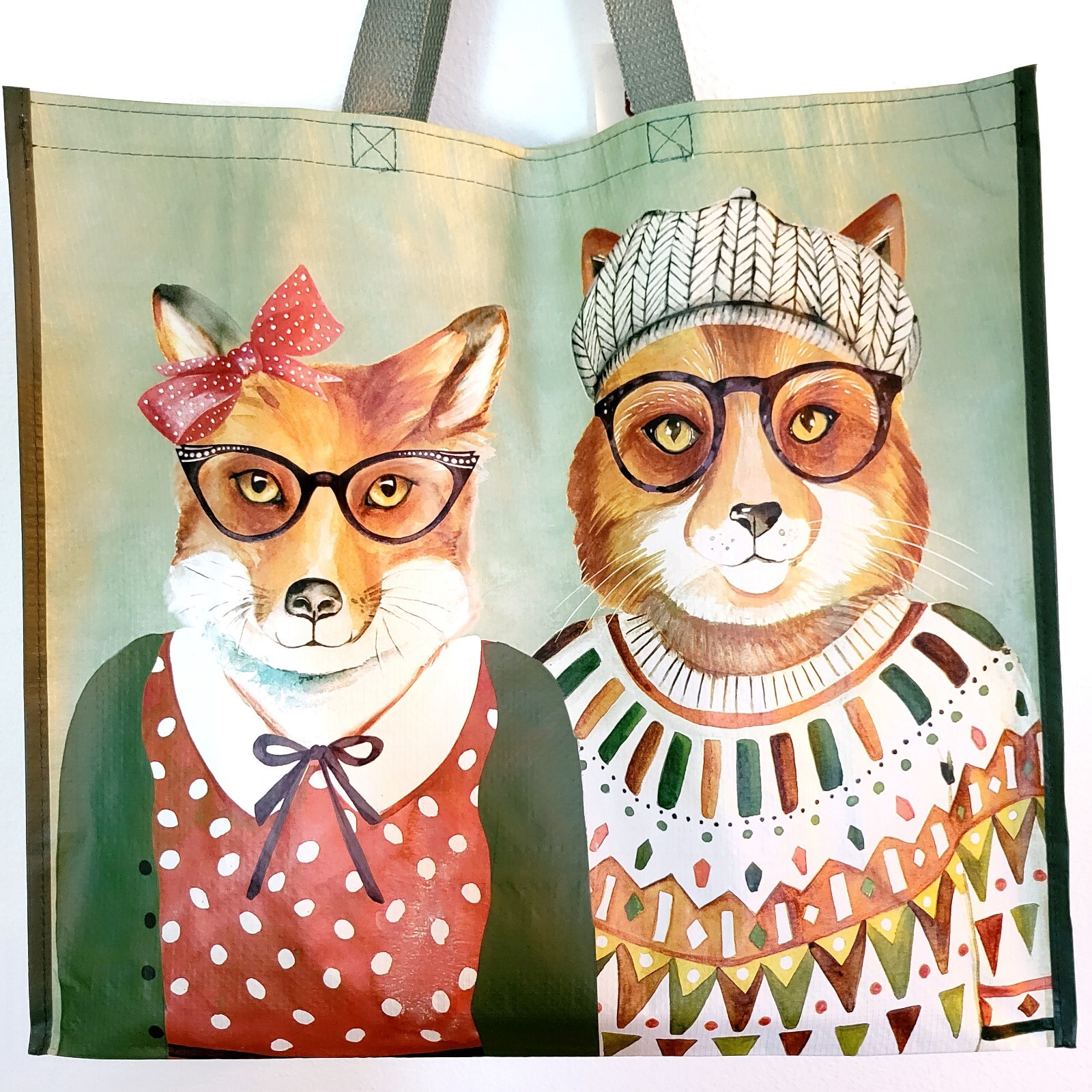 TJ Maxx Fox In Clothing & Glasses Reusable Shopping Bag Tote New Cute!