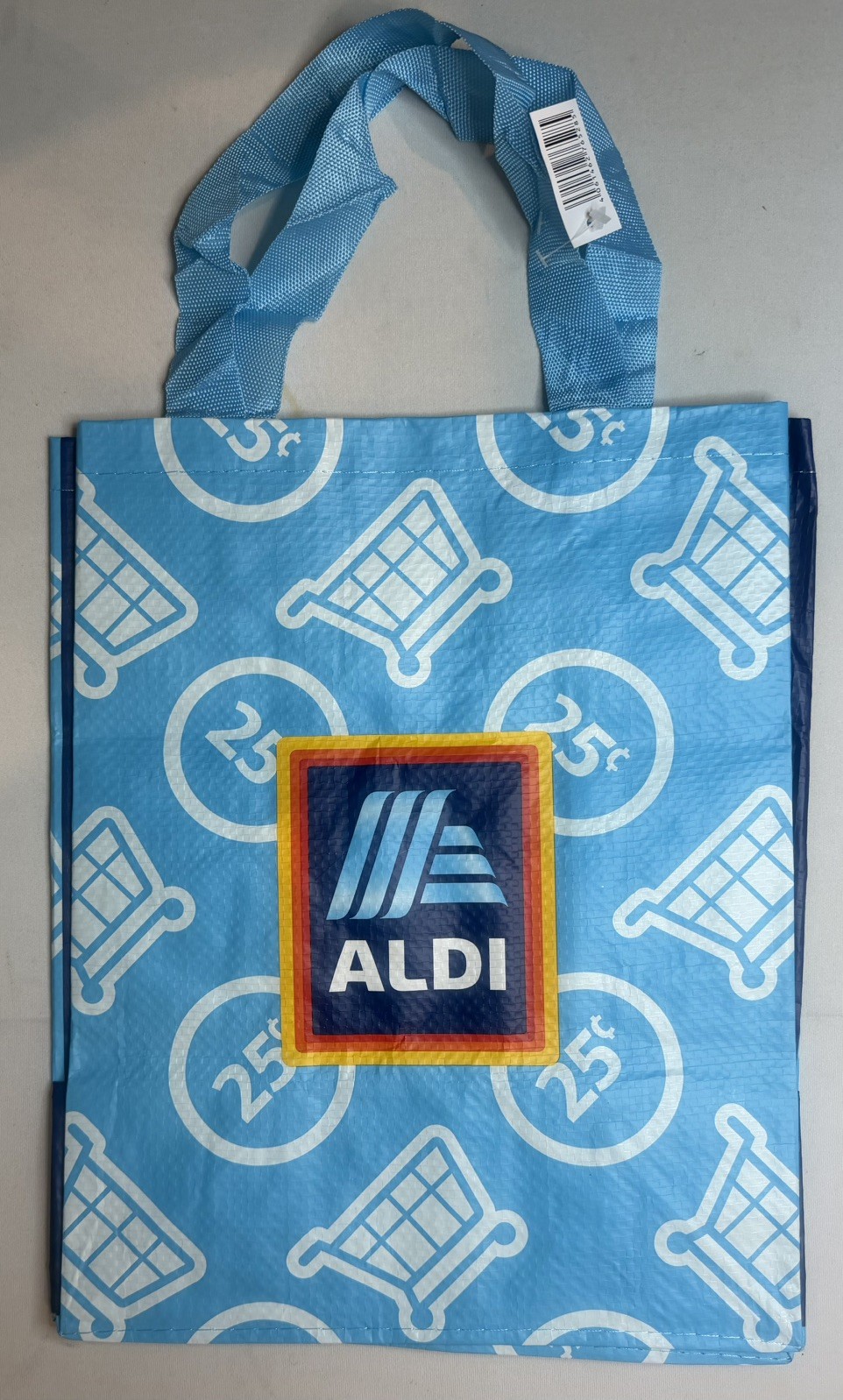 Aldi Shopping Bag Tote “25Cents Print” 12X8X15″ Polypropylene- New-1PC 6Gal