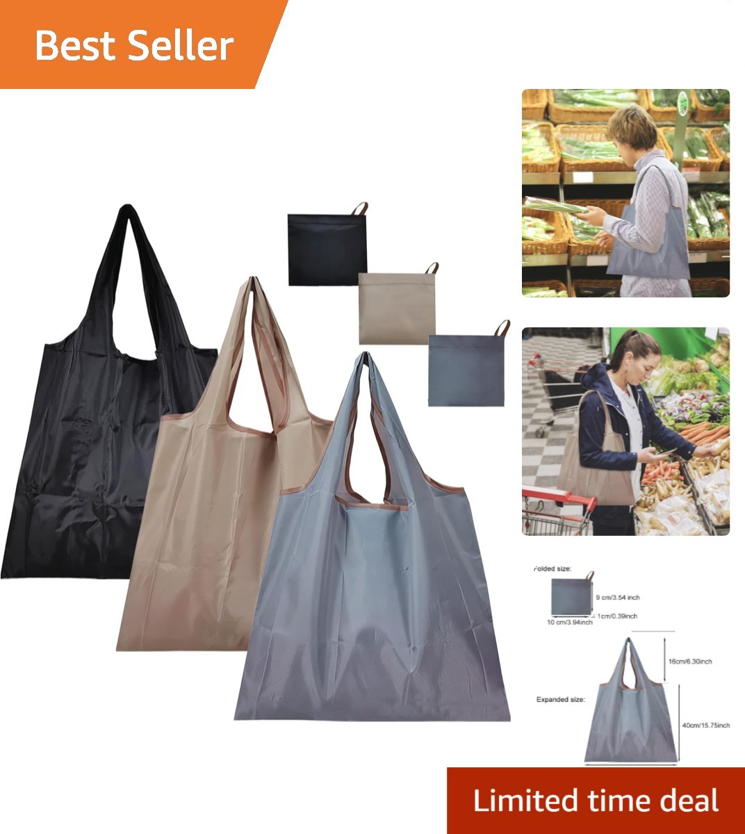 Collapsible Reusable Grocery Bags Heavy-Duty Shopping Tote Box Reinforced Handle
