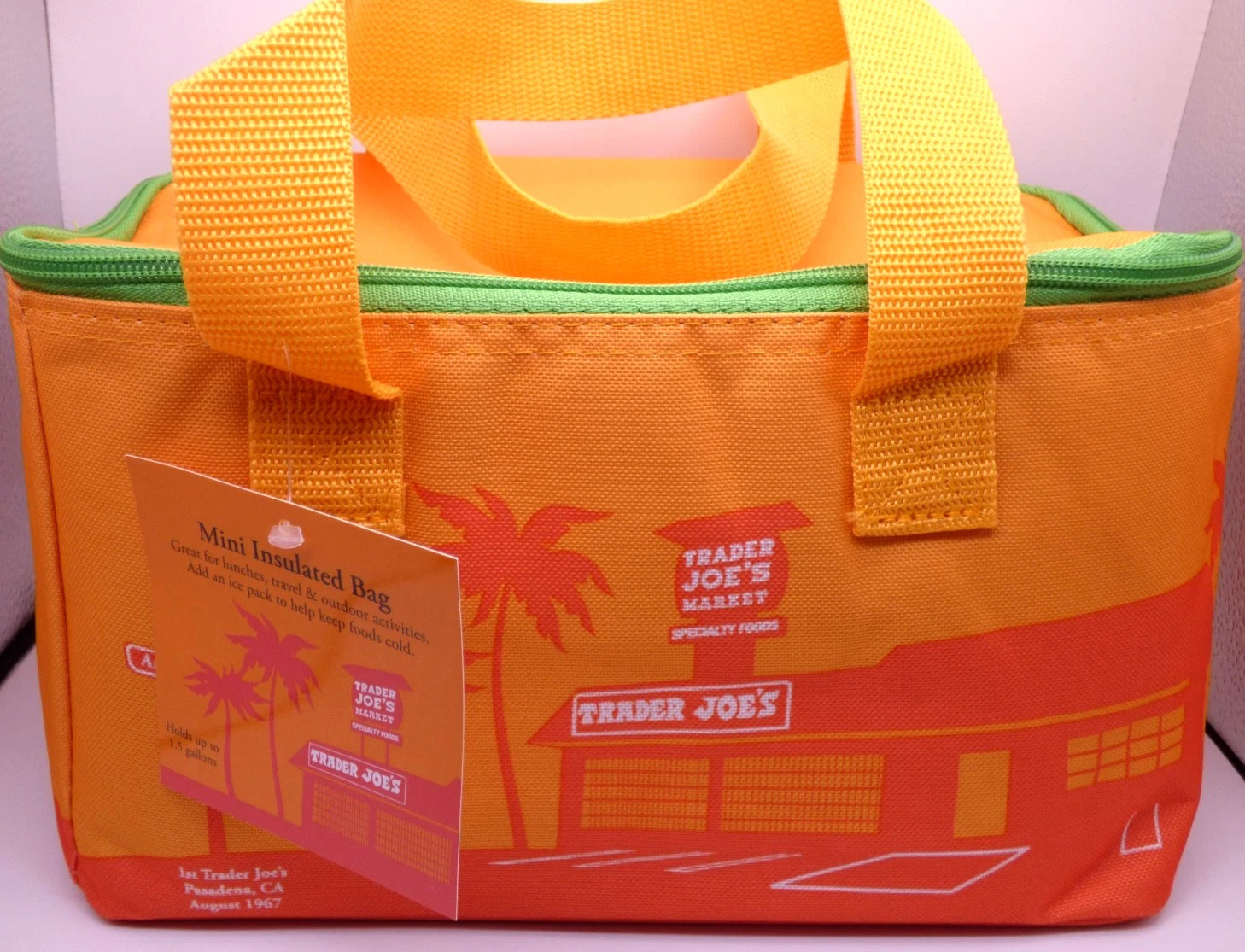 Trader Joe’s – Mini Insulated Bag – Orange/Green – 10″ x 6″ x 6″ – 1.5 gal