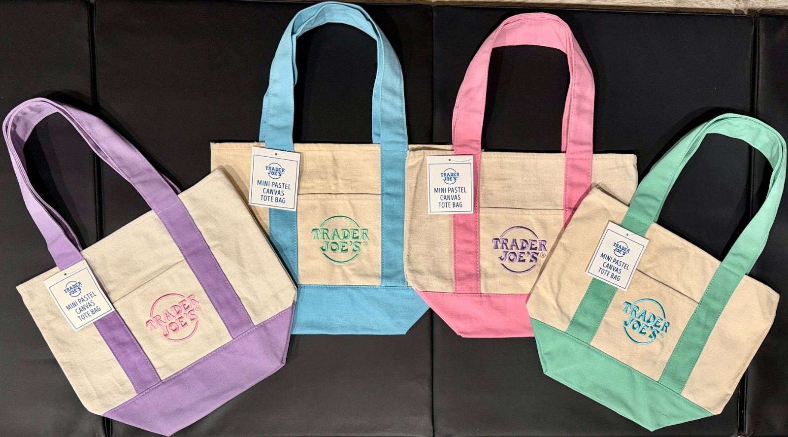 Trader Joe’s Mini Pastel Canvas Totes – 4 Bag Set – Limited Edition New w/ Tags