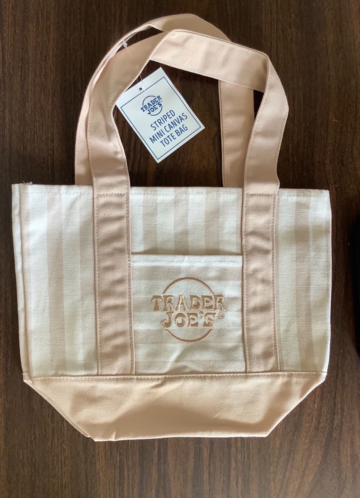 Trader Joe’s BEIGE STRIPED Mini Canvas Tote Bag NEW WITH TAGS