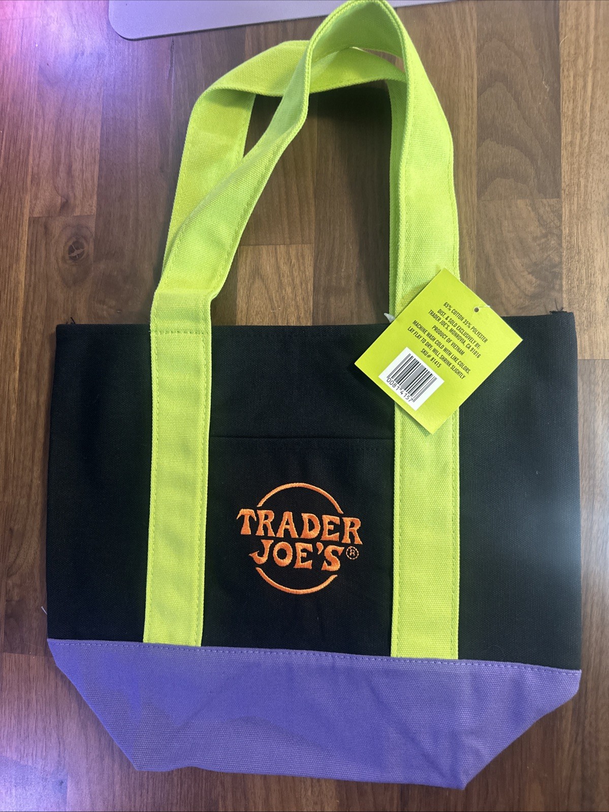 Trader Joe’s Mini Halloween Canvas Tote Bag Black/Purple/Green
