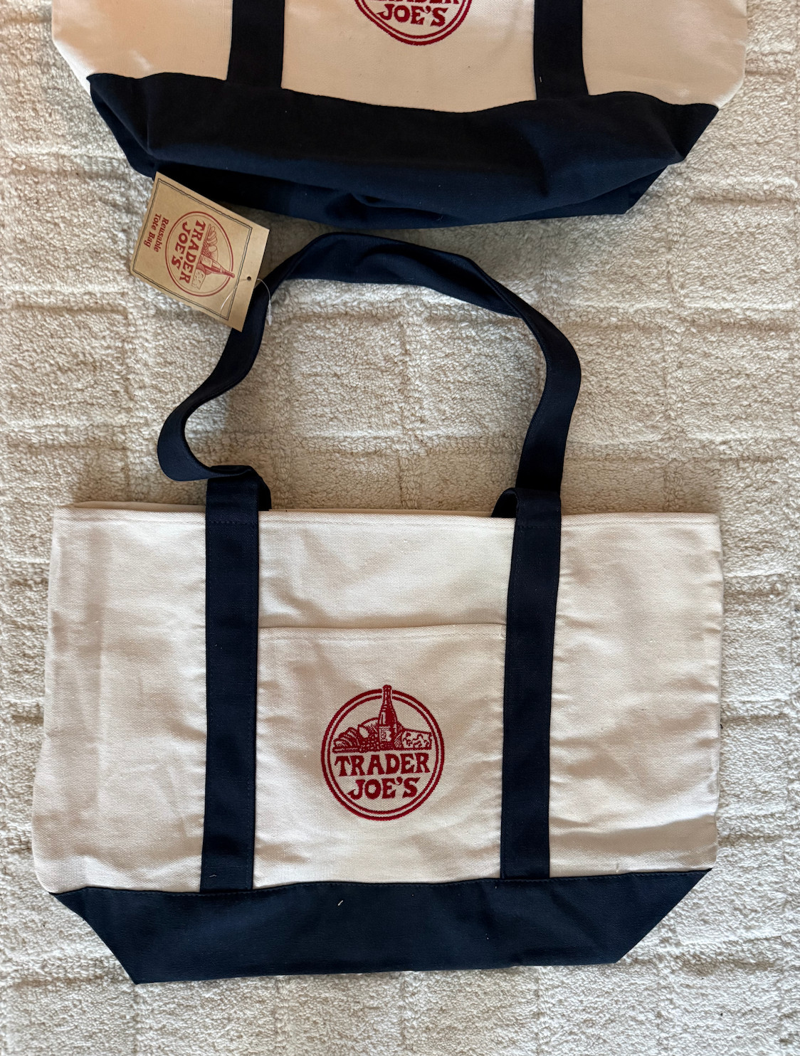 Trader Joes Medium Tote Bag (Beige/ Navy with Red Logo) – Brand New!