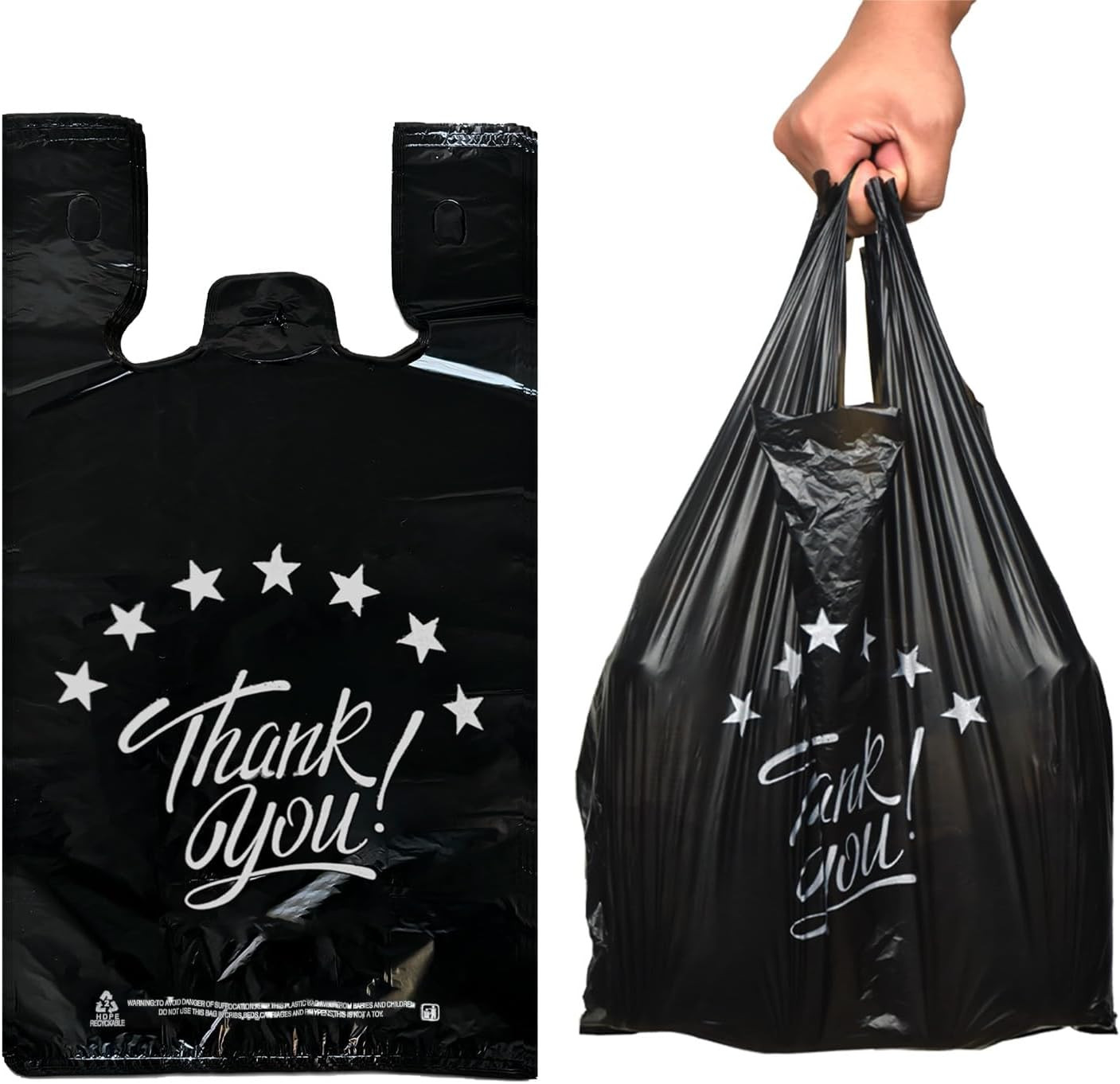 Black Thank you T shirt bag, Grocery shopping bag Reusable and Disposable Superm