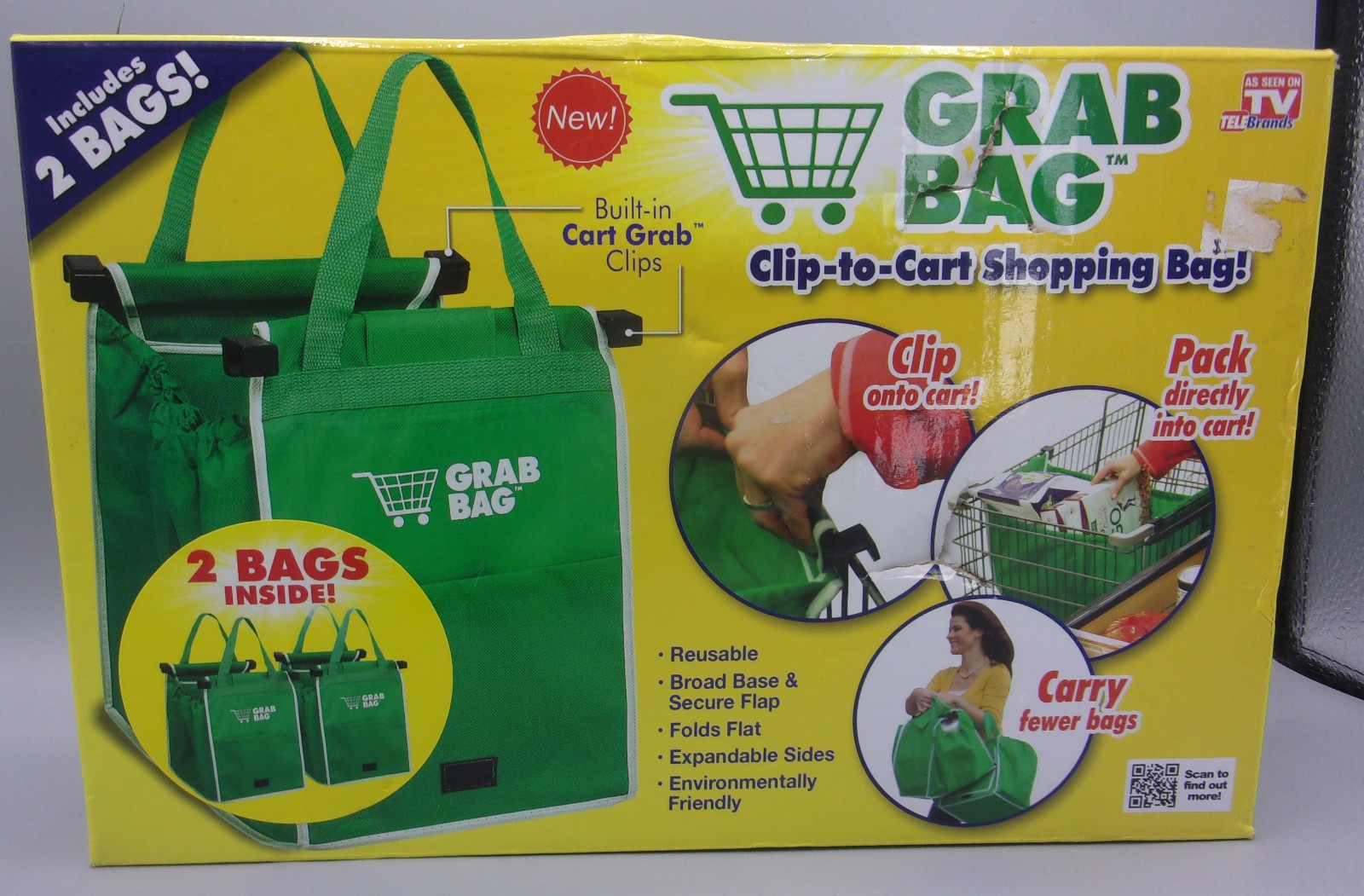 Grab Bag Grocery Shopping Bag Clip to Cart Reusable Expandable Pocket- 2 Pack
