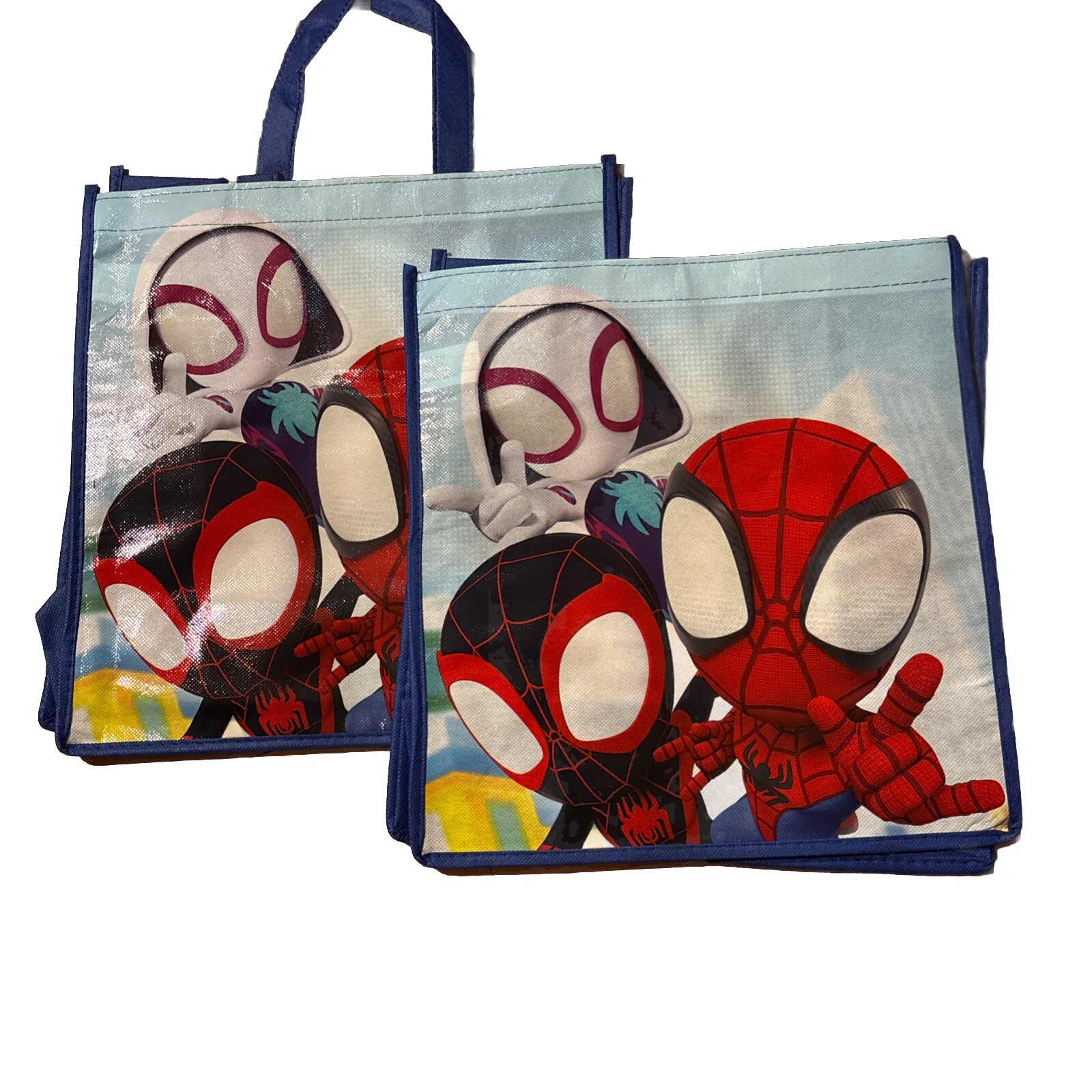 Lot Of 2 New Spiderman Reusable Gift Bag Woven Shopping Bag Tote – Blue Red