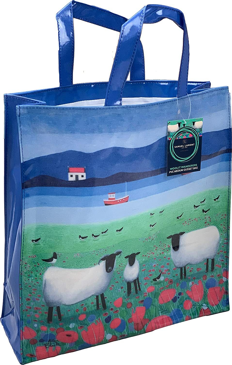 Samuel Lamont Bag Sheep PVC Gusseted Bag! Adorable Tote, Shopper, Laminated!