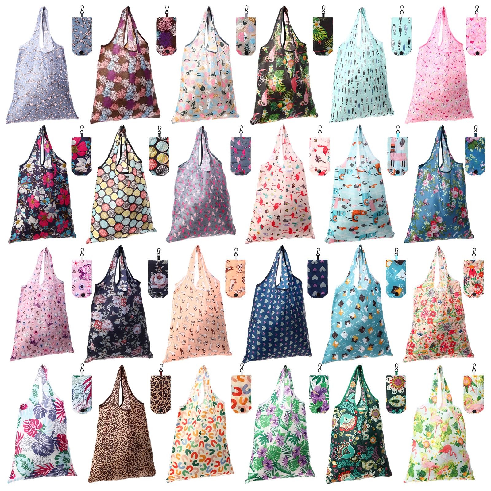 24 Pcs Foldable Reusable Shopping Bag Recycle Travel Grocery Bag Fold to Pock…