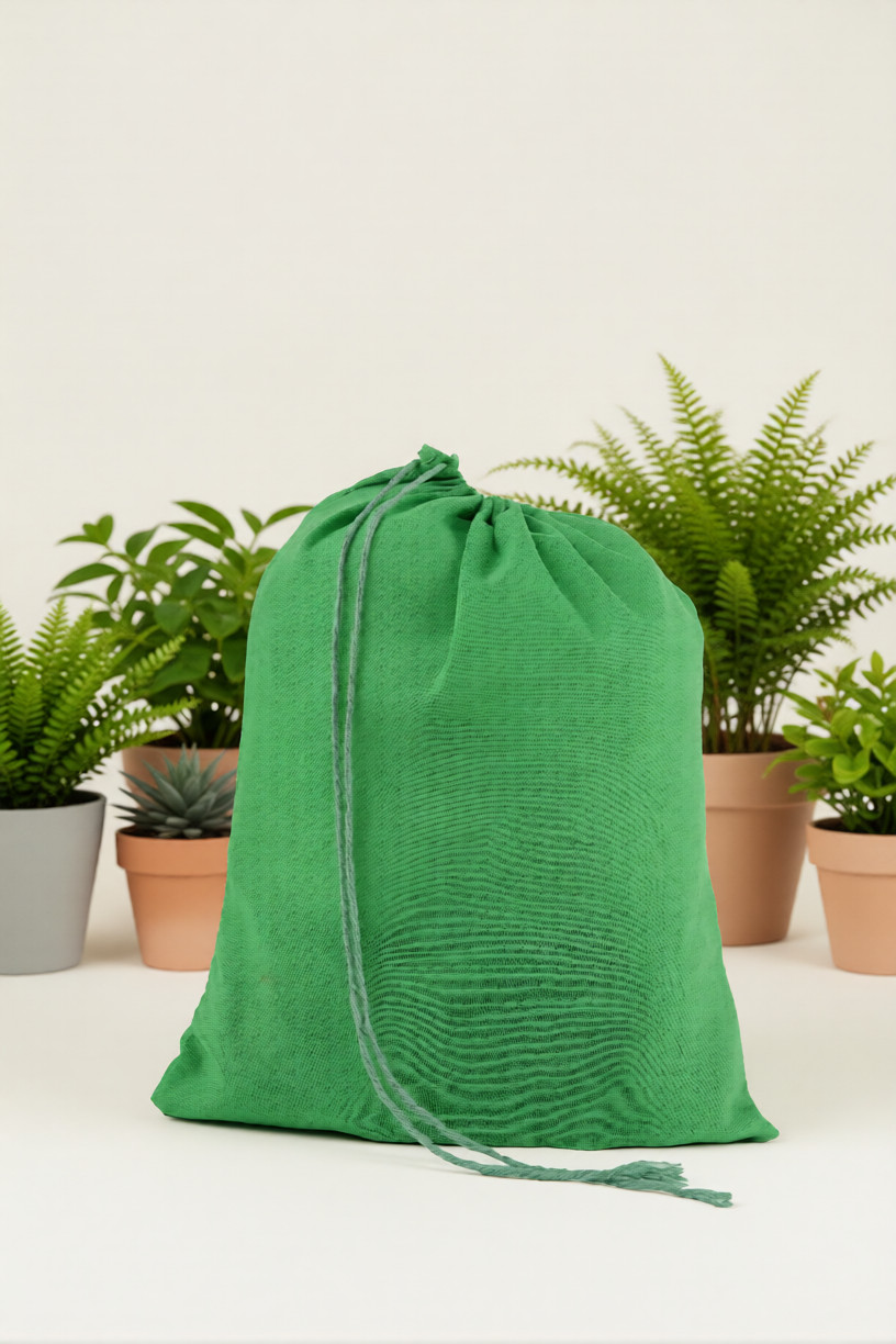 CharkaBags – 12 x 18 Inches Green Single Drawstring Reusable Washable Muslin Bag
