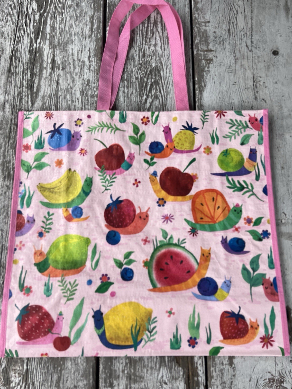 Reusable Tote Bags ~ 19″ X 18″ X 8″~ 🍋FRUITY SNAILS 🐌 ~ [TJ MAXX]