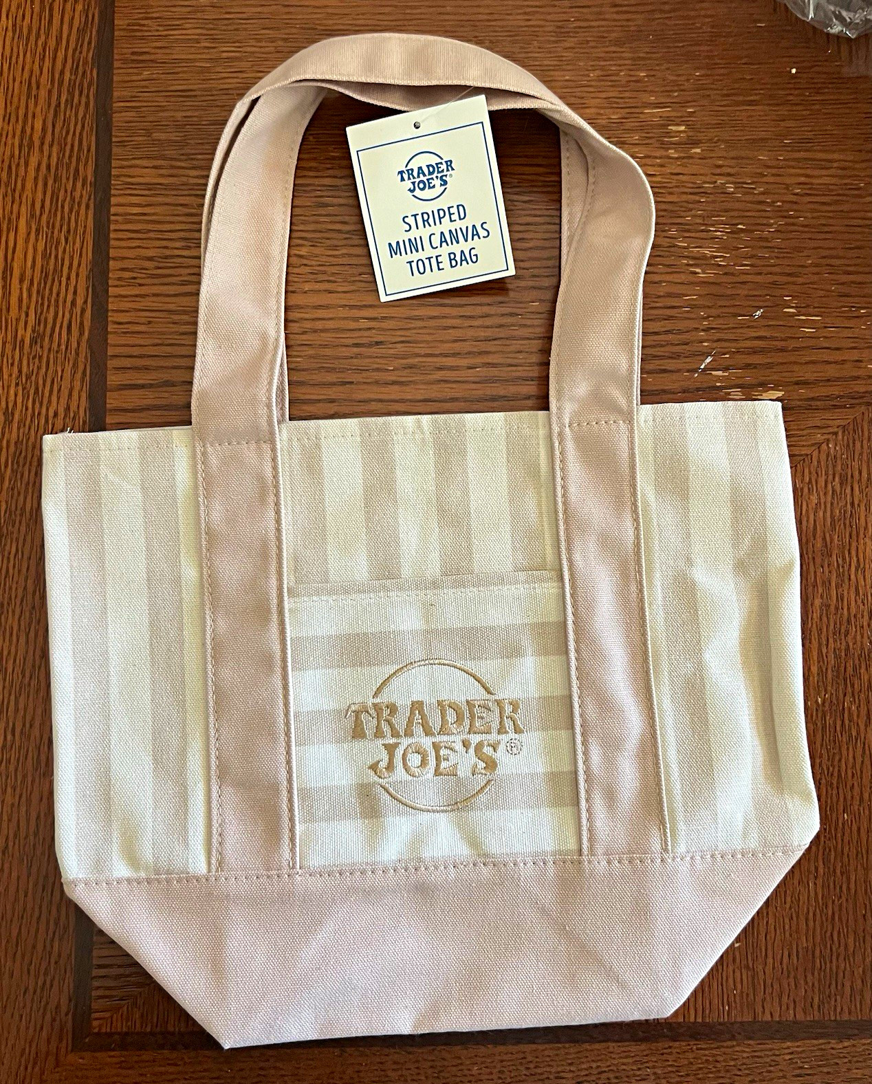 New! Trader Joe’s Striped Mini Canvas Reusable Tote Bag Beige/Tan