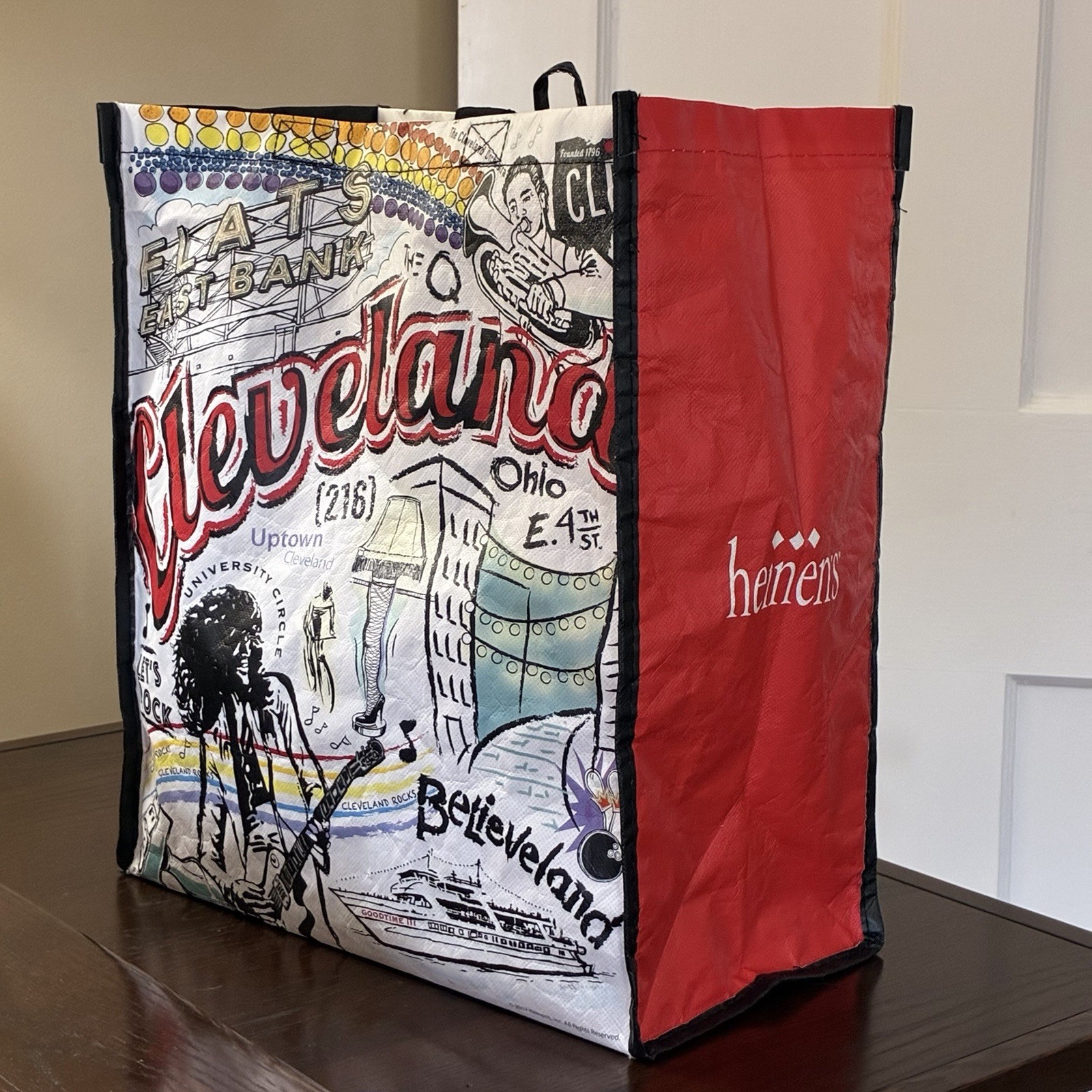 Heinen’s CLEVELAND OHIO 15 x 13.75 x 7.5″ Reusable Shopping Tote Bag ~ Landmarks
