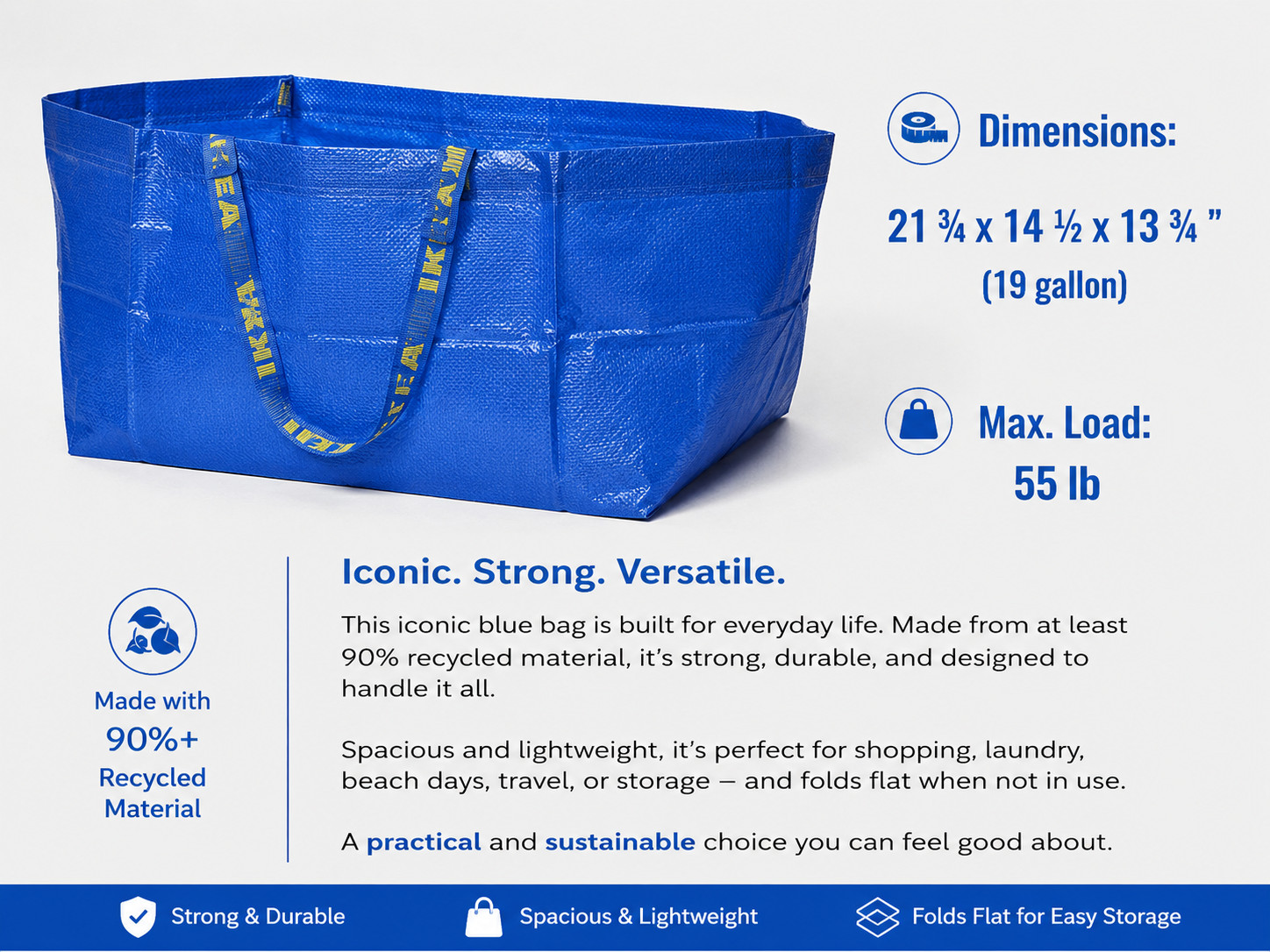 New 2X IKEA FRAKTA Large 19-Gallon Blue Bag | Bundle & Save on Shipping