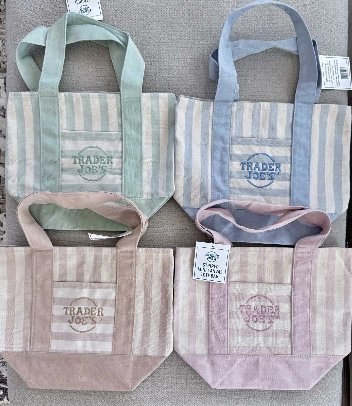 Trader Joe’s Striped Mini Canvas Tote Bag 4-Pack Multicolor 10x10x6 in
