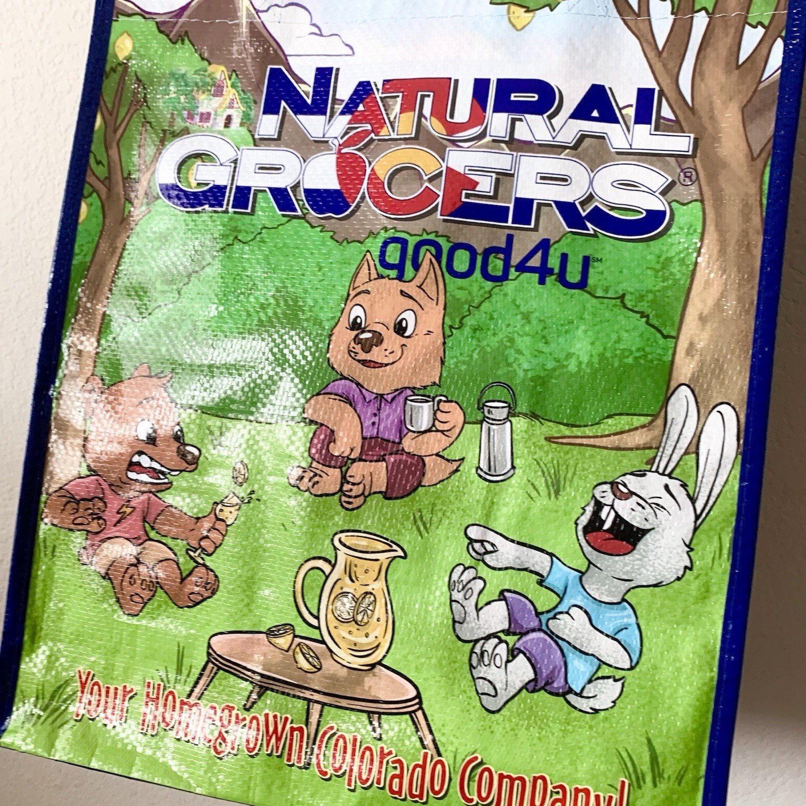 Natural Grocers 4 seasons graphic Reusable Tote Heavy Duty Holds 50 lbs colorado